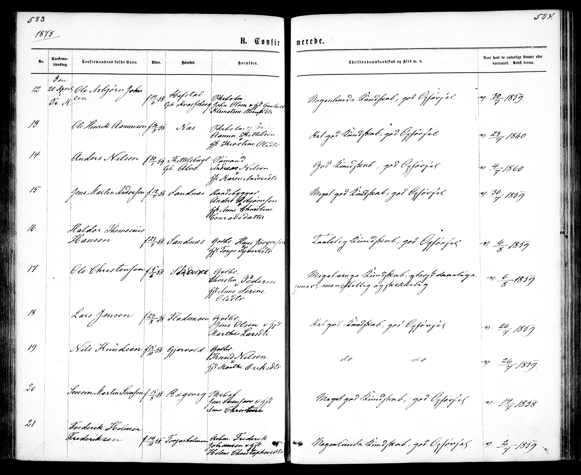 Tromøy sokneprestkontor, AV/SAK-1111-0041/F/Fa/L0008: Parish register (official) no. A 8, 1870-1877, p. 583-584