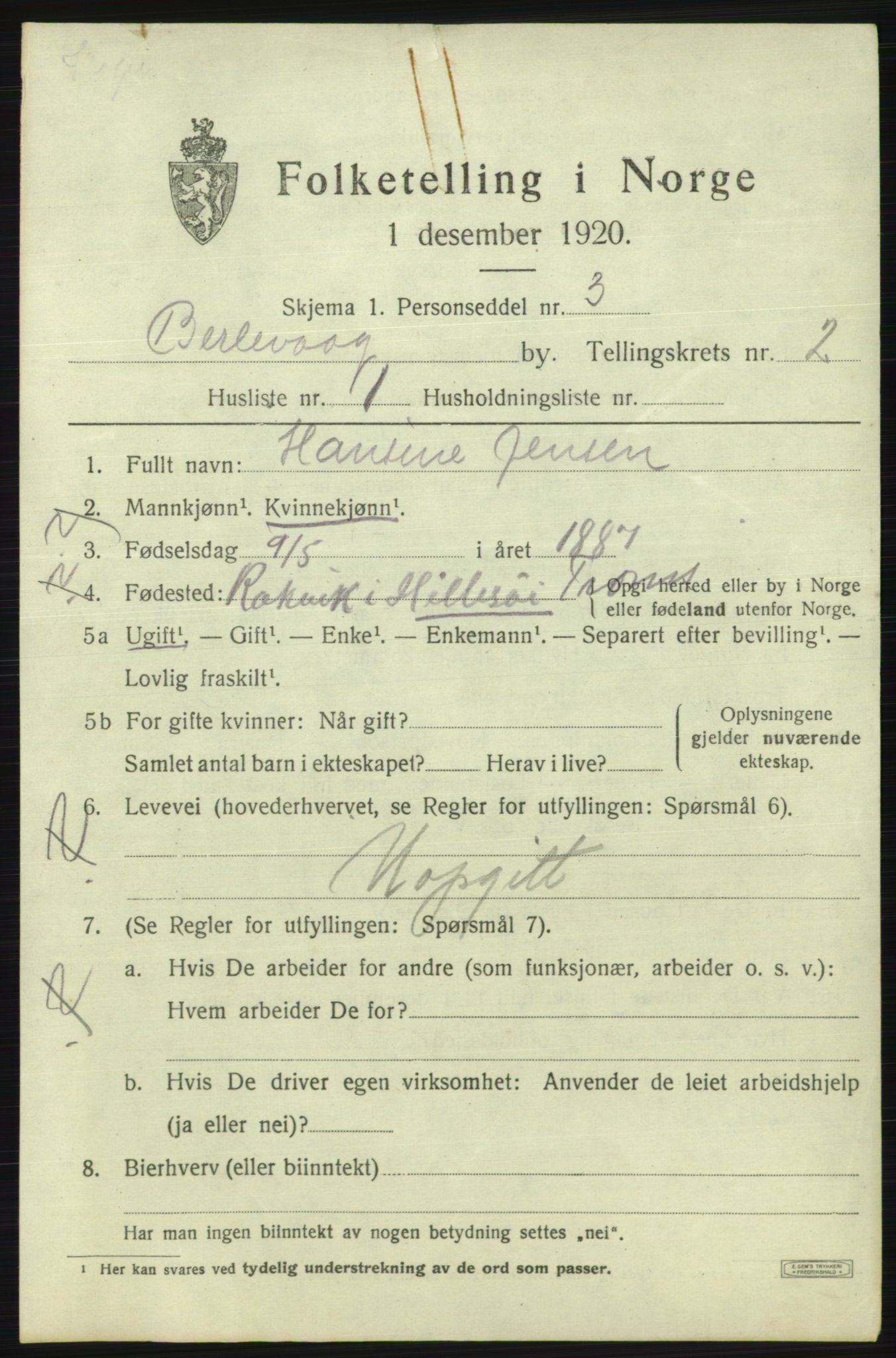 SATØ, 1920 census for Berlevåg, 1920, p. 565