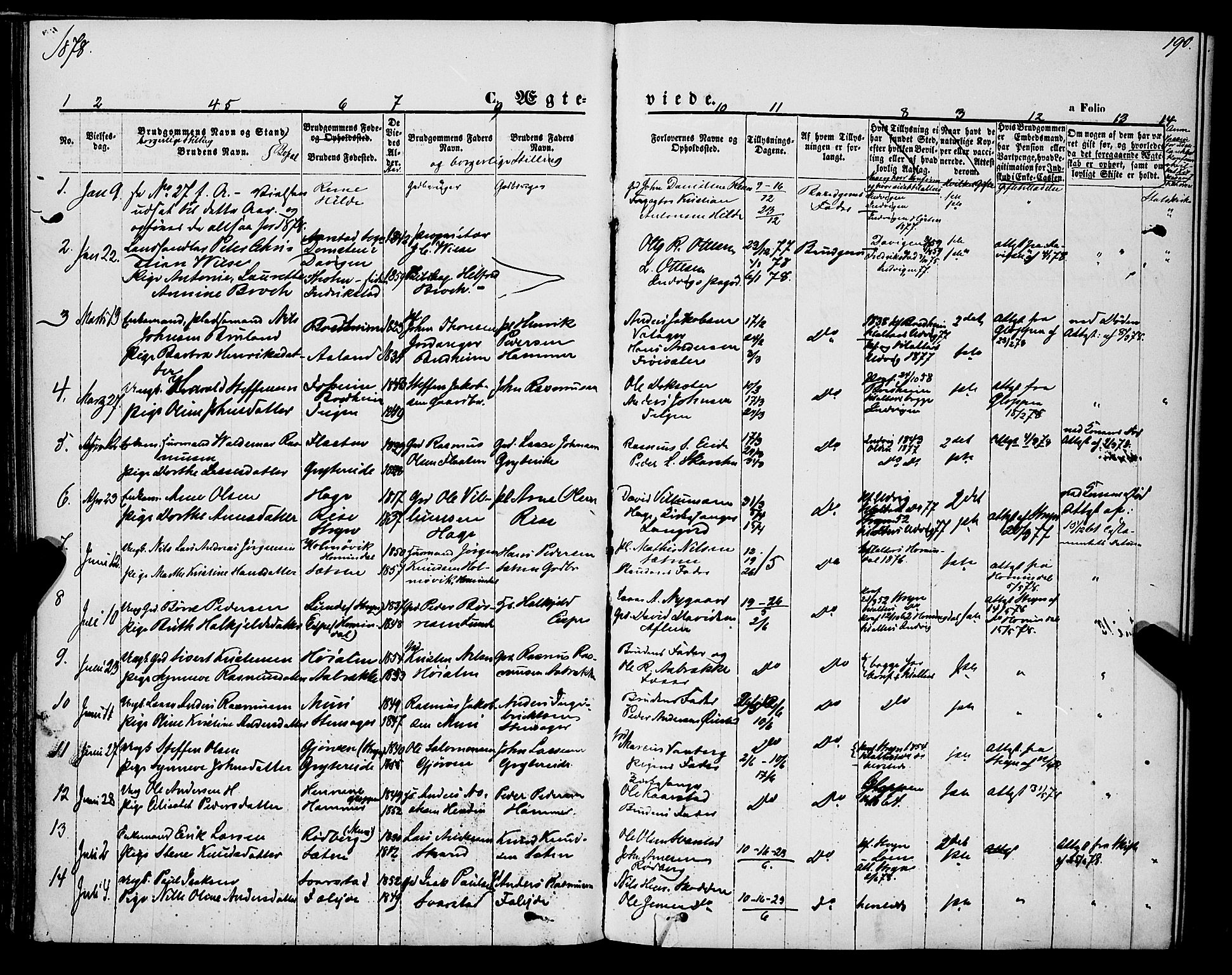 Innvik sokneprestembete, SAB/A-80501: Parish register (official) no. A 6, 1865-1878, p. 190