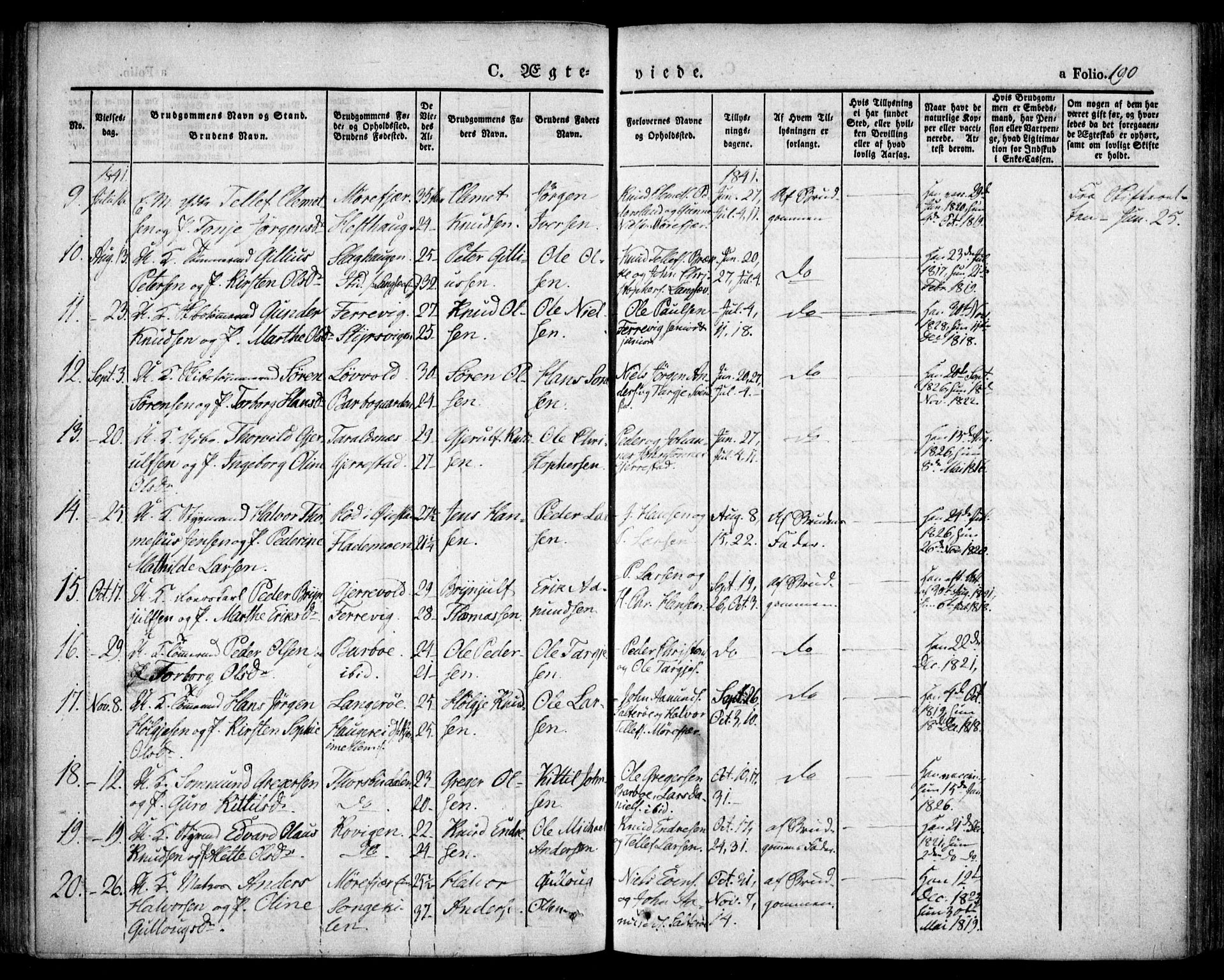 Tromøy sokneprestkontor, SAK/1111-0041/F/Fa/L0004: Parish register (official) no. A 4, 1837-1846, p. 190