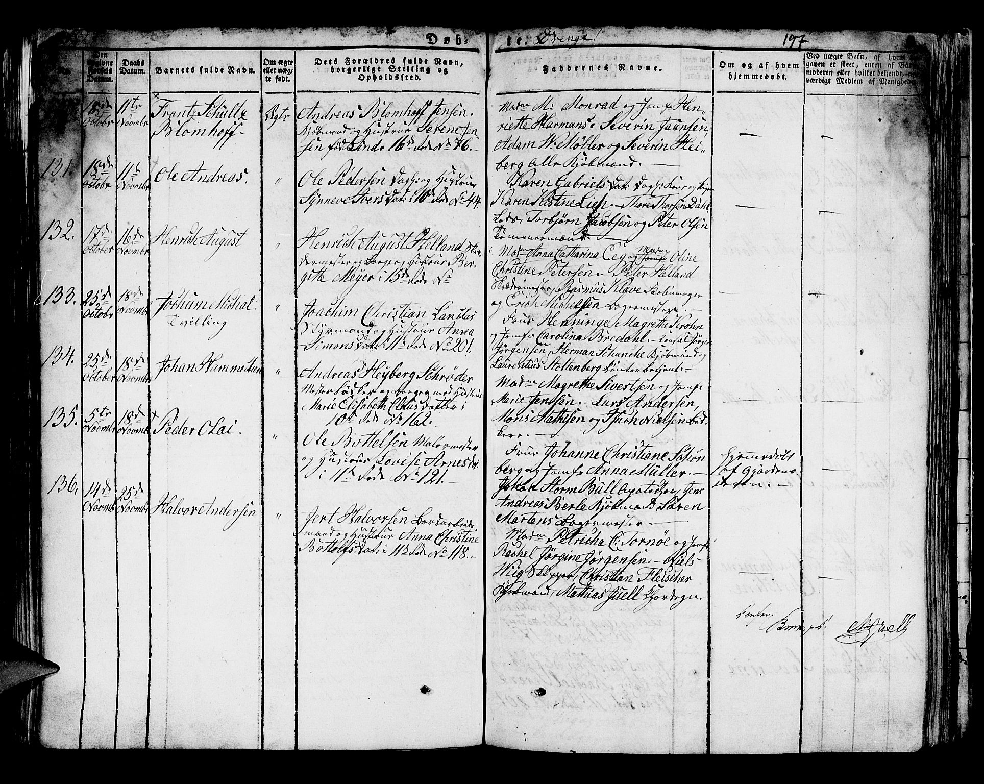 Domkirken sokneprestembete, AV/SAB-A-74801/H/Hab/L0005: Parish register (copy) no. A 5, 1821-1830, p. 197