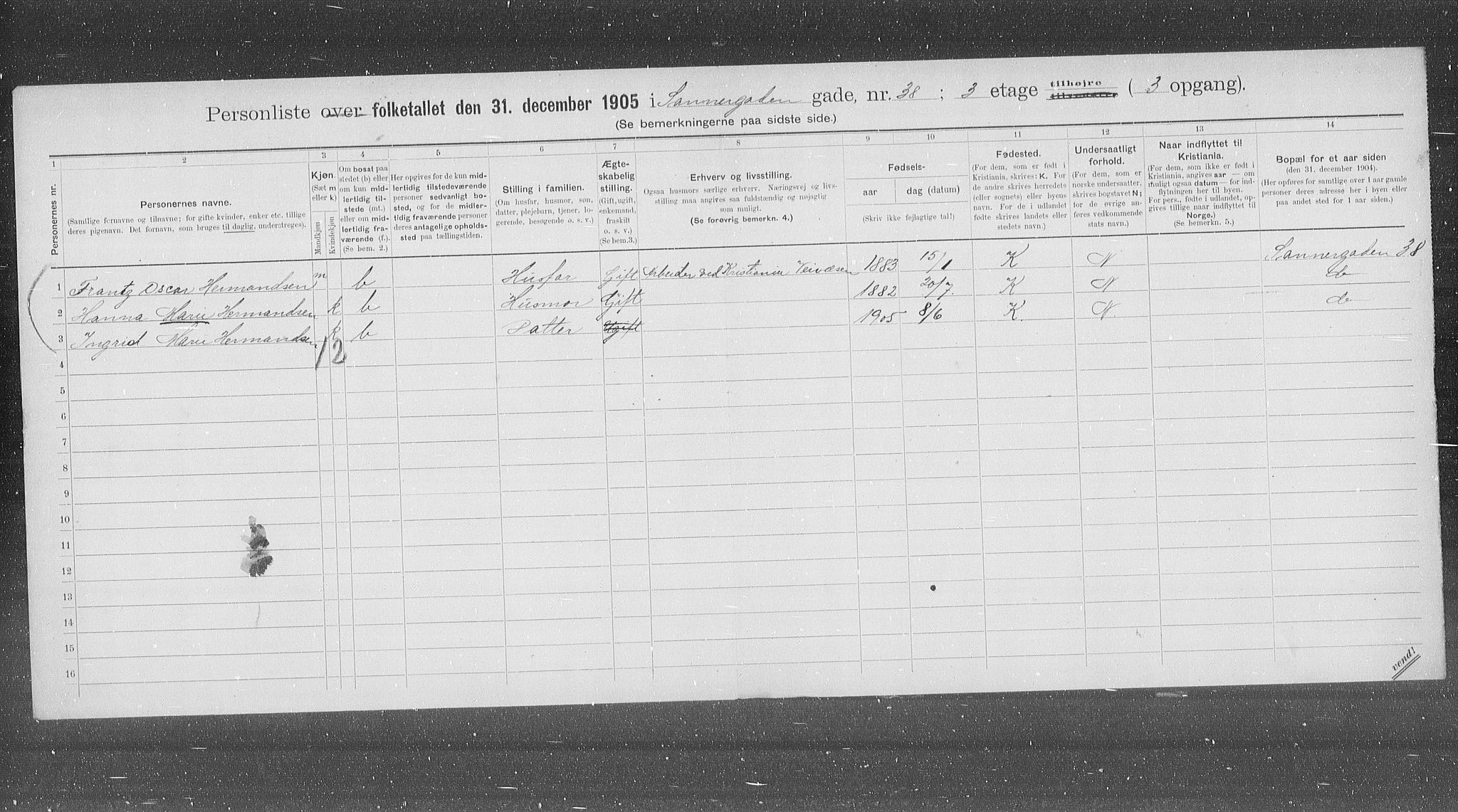 OBA, Municipal Census 1905 for Kristiania, 1905, p. 46352