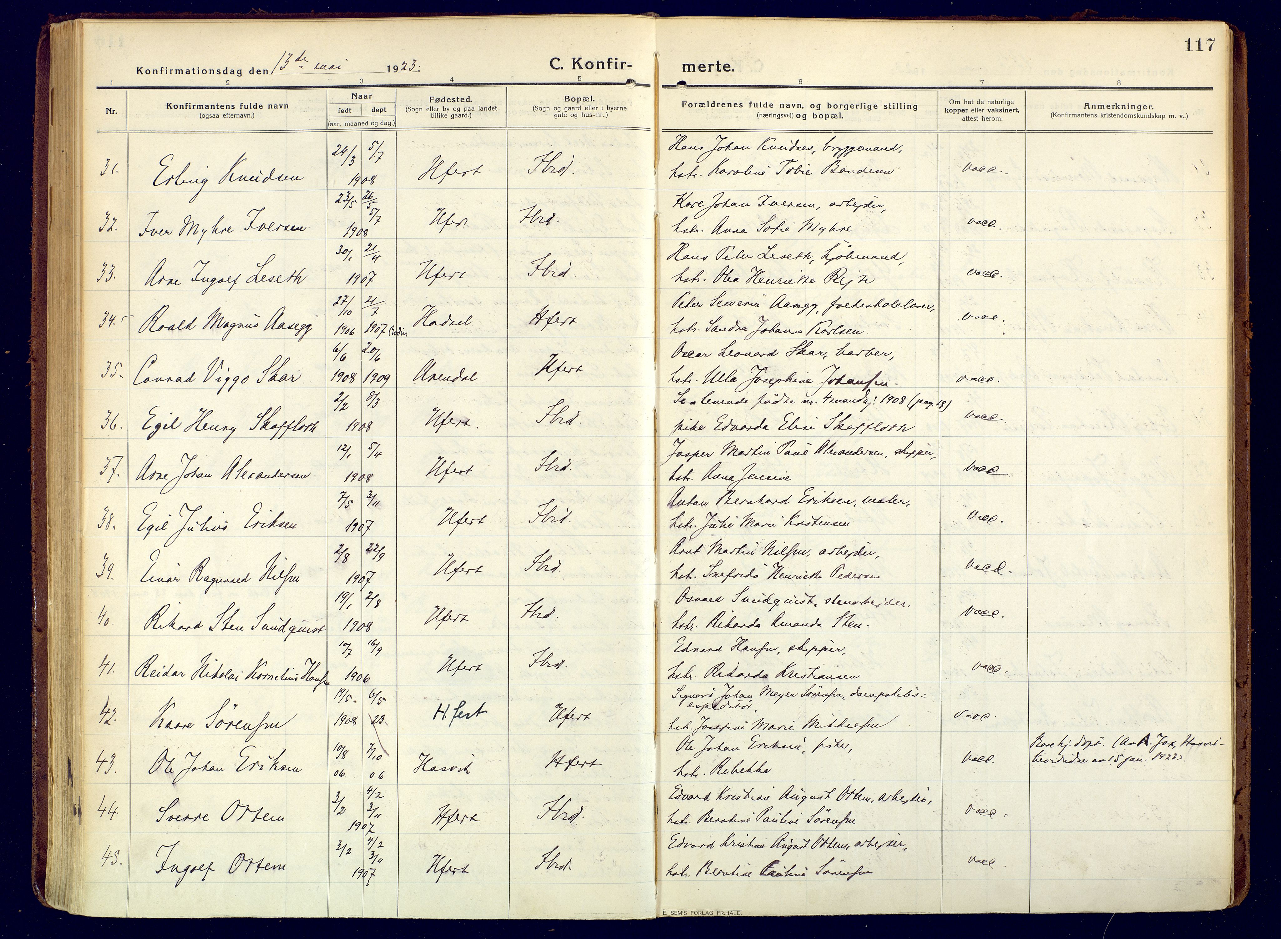 Hammerfest sokneprestkontor, SATØ/S-1347/H/Ha/L0015.kirke: Parish register (official) no. 15, 1916-1923, p. 117