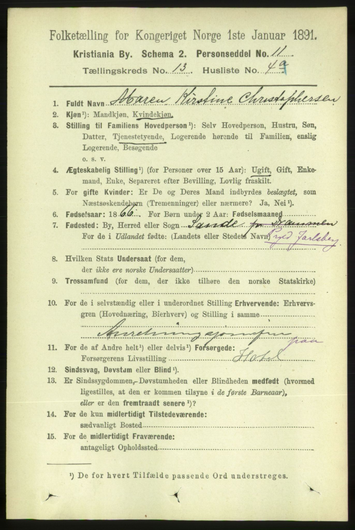 RA, 1891 census for 0301 Kristiania, 1891, p. 6047