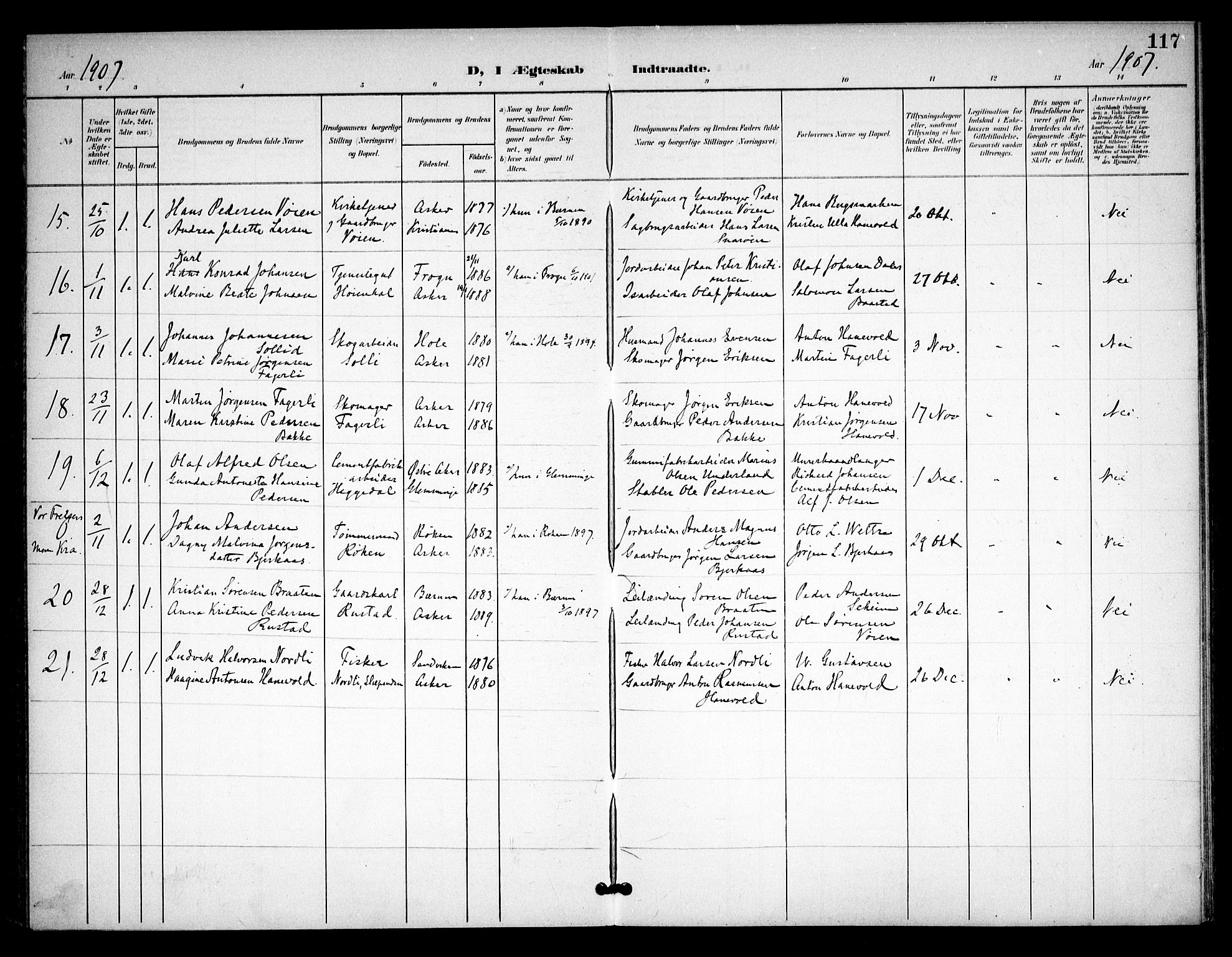 Asker prestekontor Kirkebøker, AV/SAO-A-10256a/F/Fa/L0016: Parish register (official) no. I 16, 1900-1917, p. 117