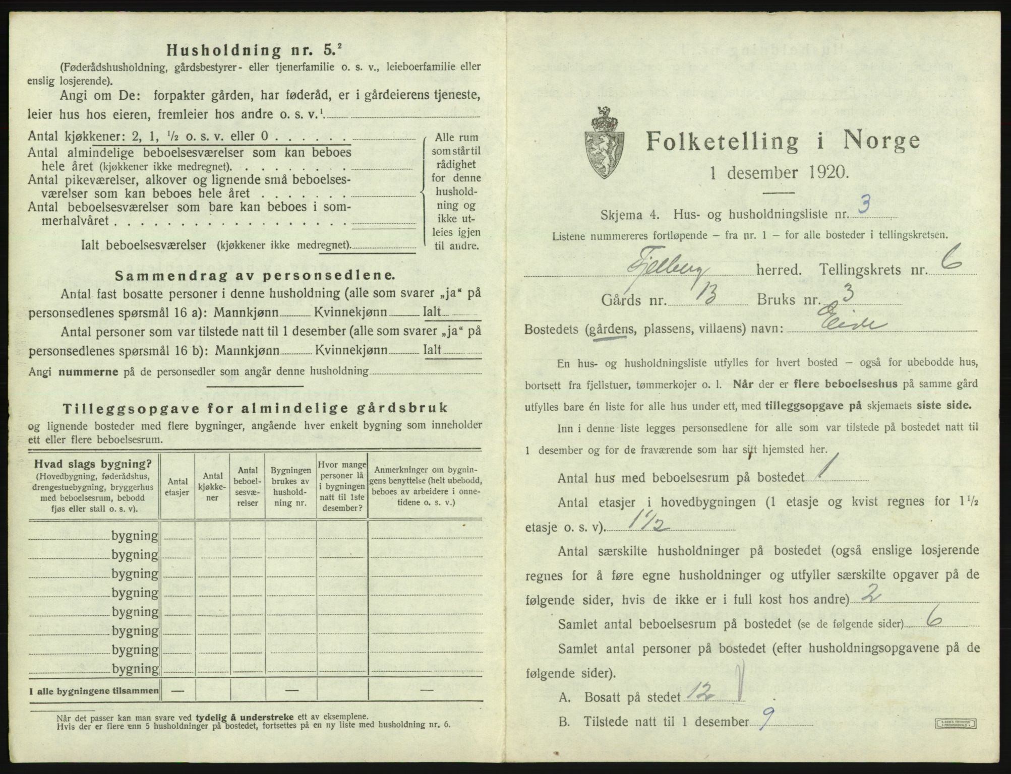 SAB, 1920 census for Fjelberg, 1920, p. 316