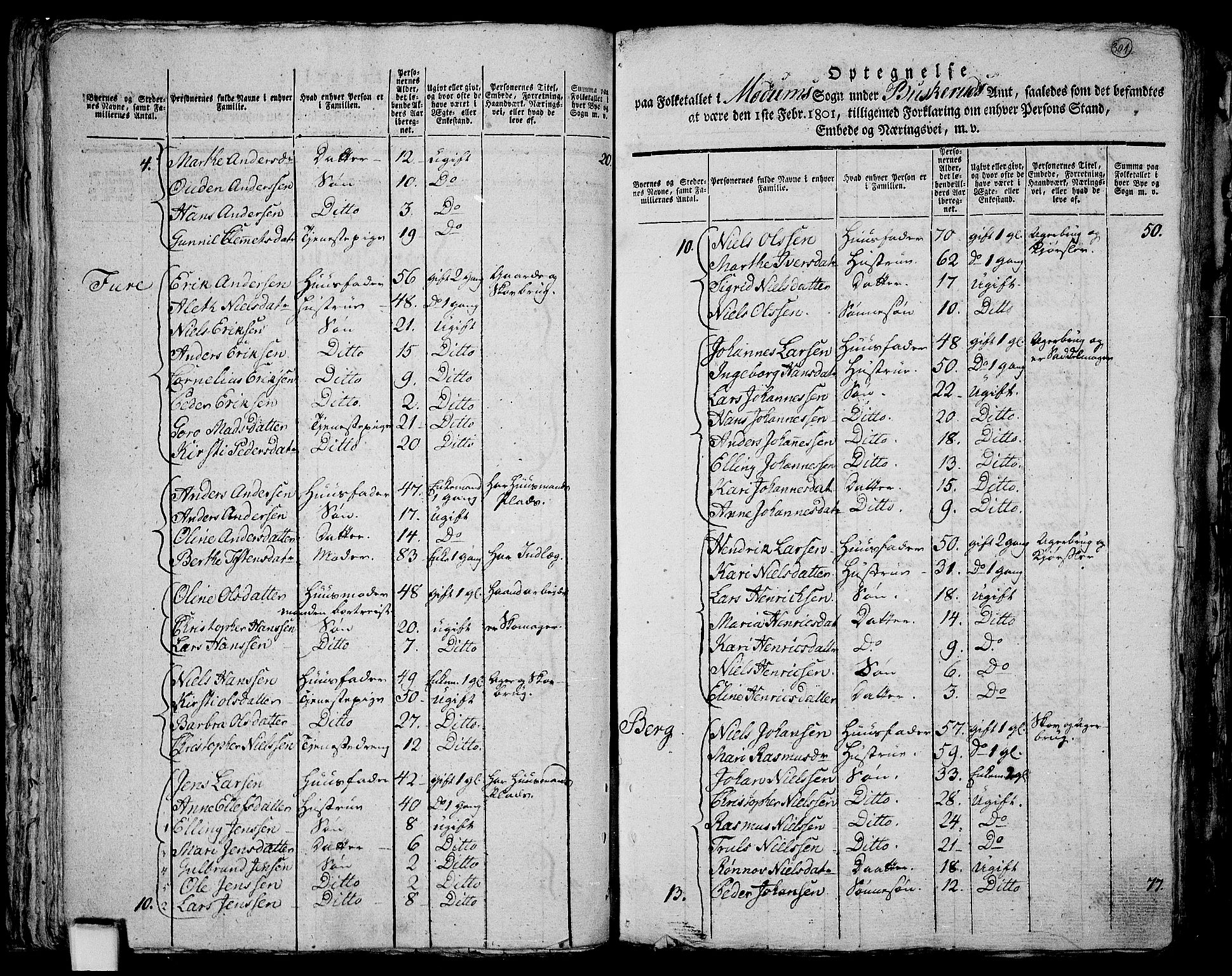 RA, 1801 census for 0623P Modum, 1801, p. 300b-301a