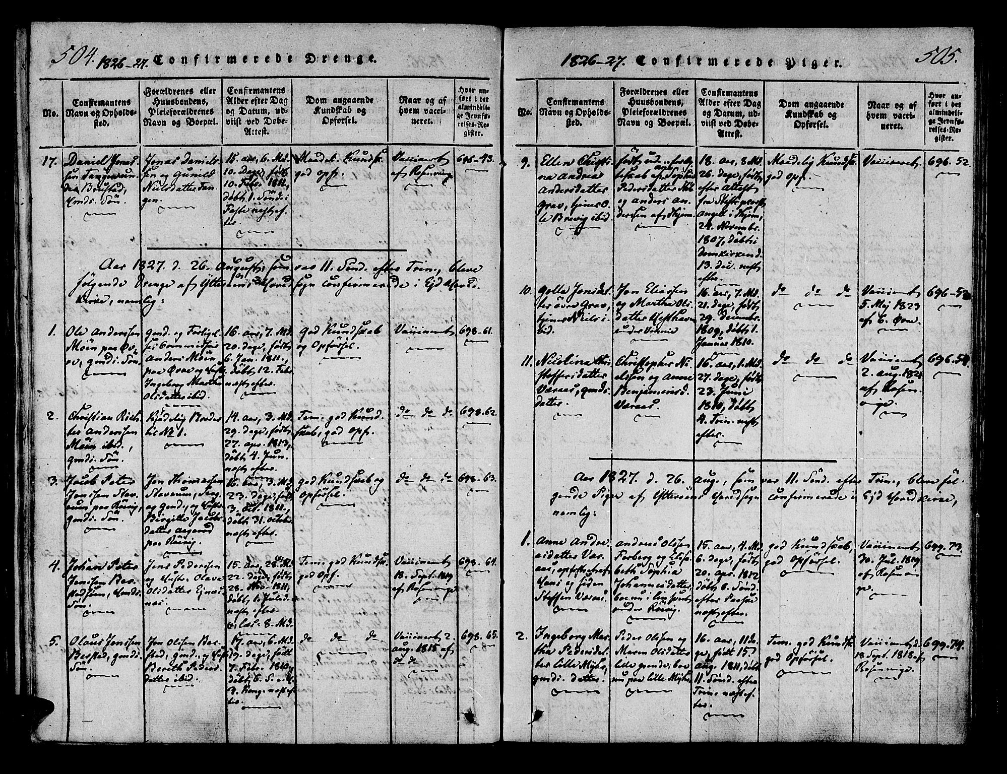 Ministerialprotokoller, klokkerbøker og fødselsregistre - Nord-Trøndelag, SAT/A-1458/722/L0217: Parish register (official) no. 722A04, 1817-1842, p. 504-505