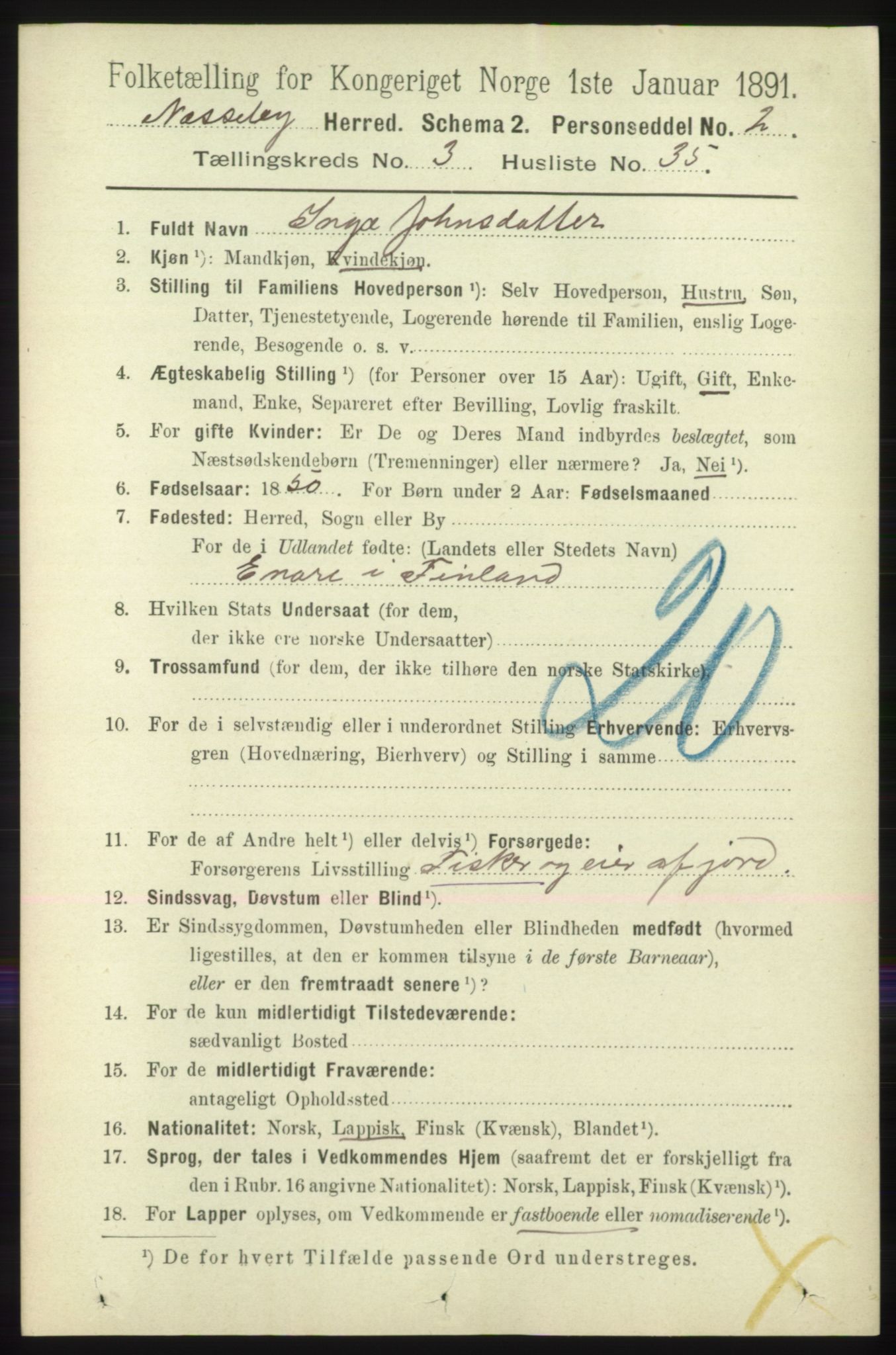 RA, 1891 census for 2027 Nesseby, 1891, p. 1197