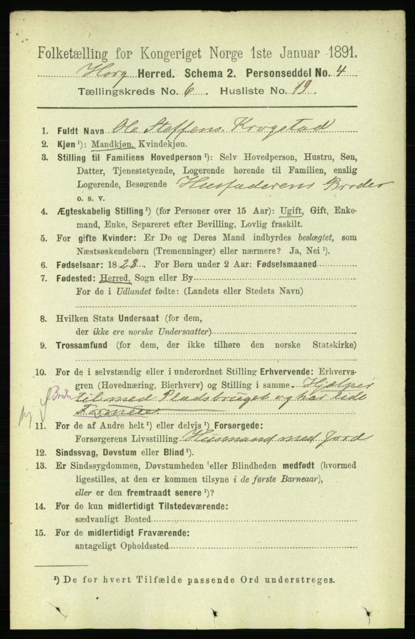 RA, 1891 census for 1650 Horg, 1891, p. 2516