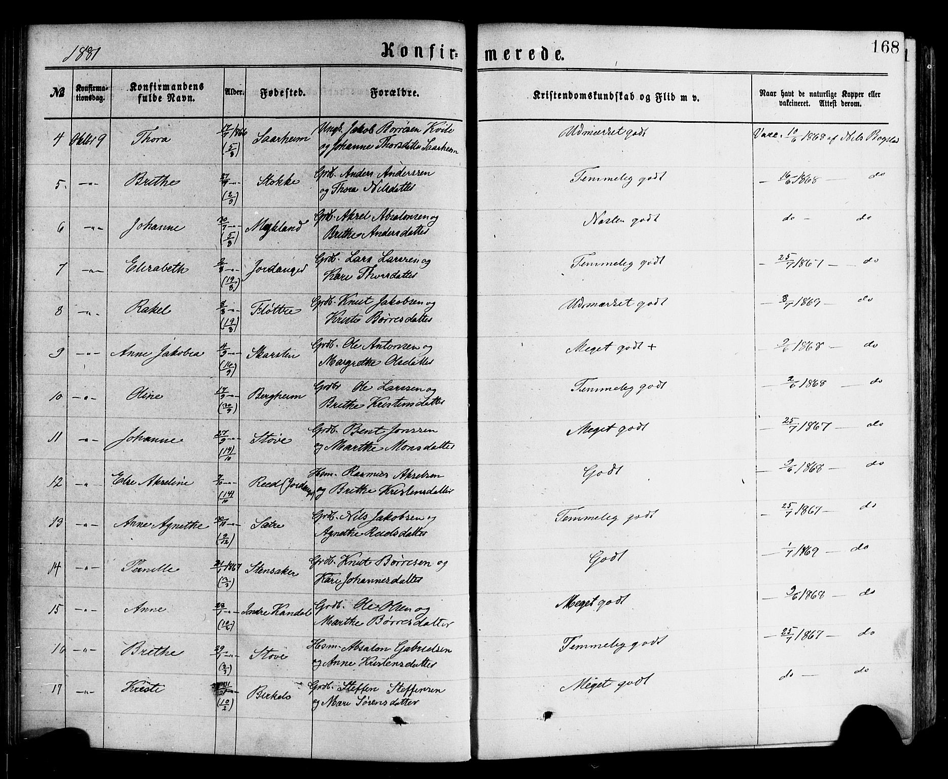 Gloppen sokneprestembete, SAB/A-80101/H/Haa/Haac/L0001: Parish register (official) no. C 1, 1871-1886, p. 168