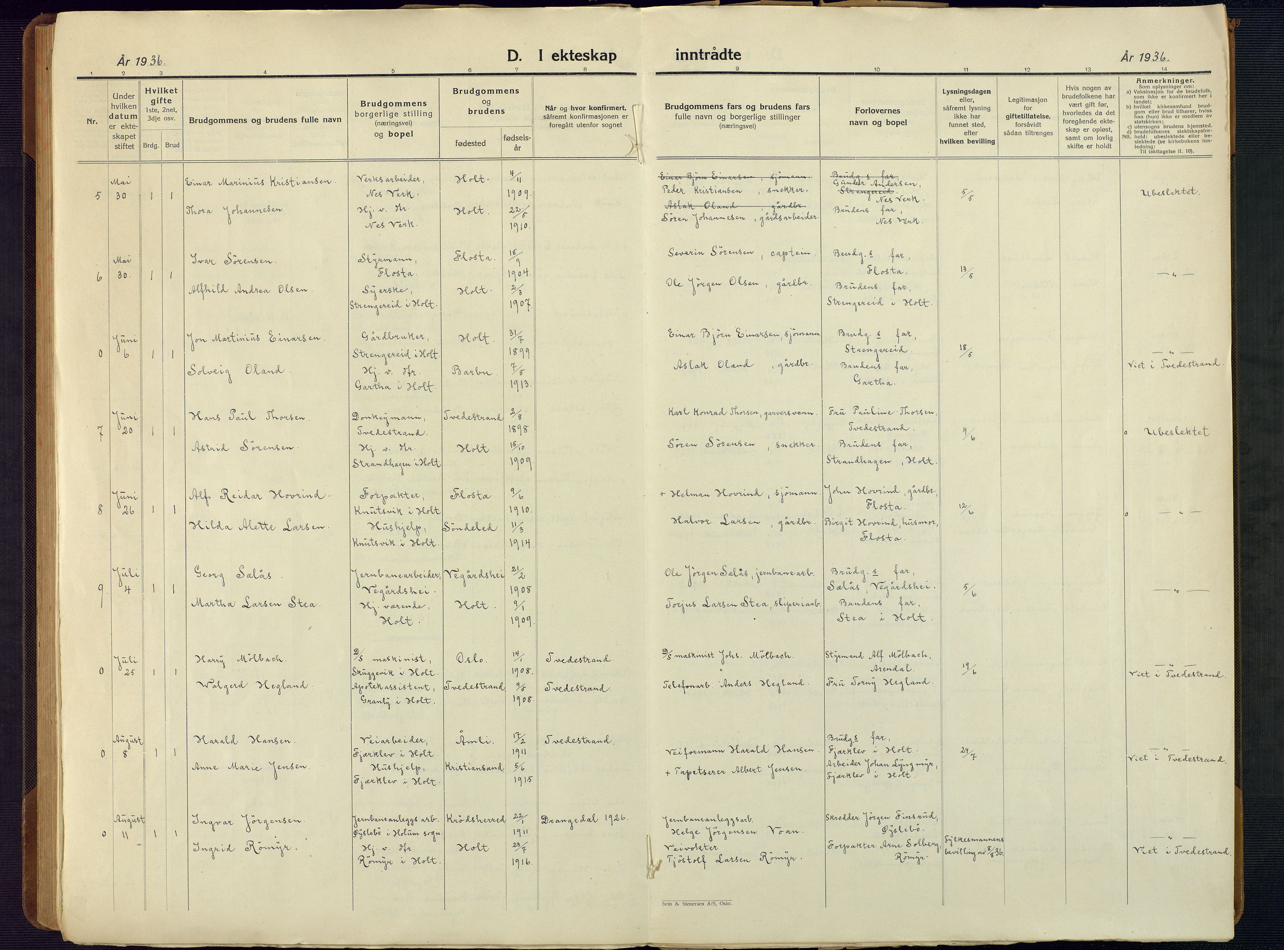 Holt sokneprestkontor, AV/SAK-1111-0021/F/Fb/L0012: Parish register (copy) no. B 12, 1919-1944