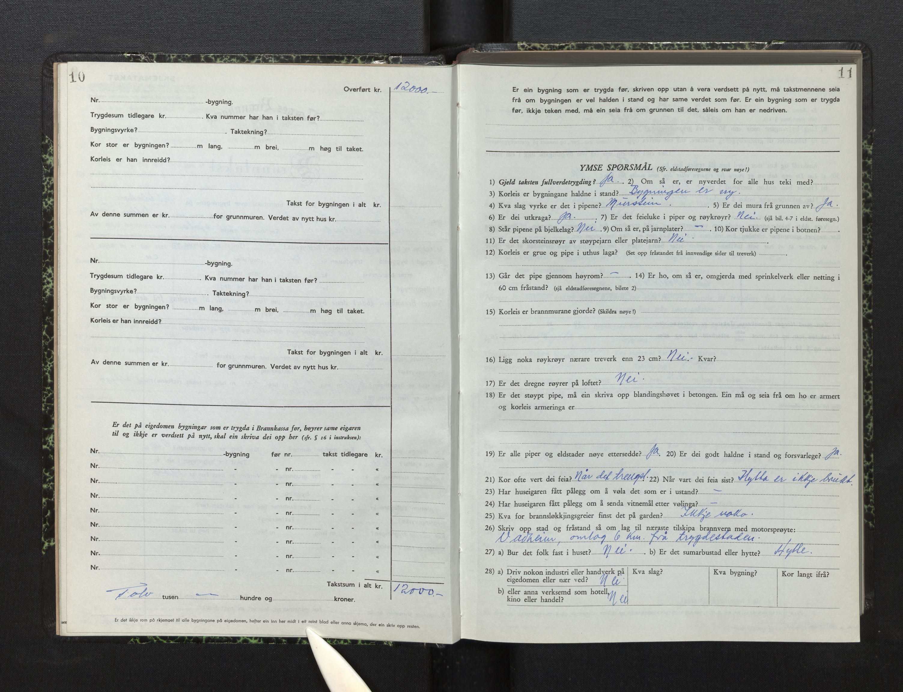 Lensmannen i Kyrkjebø, AV/SAB-A-29001/0012/L0008: Branntakstprotokoll, skjematakst, 1954-1960, p. 10-11