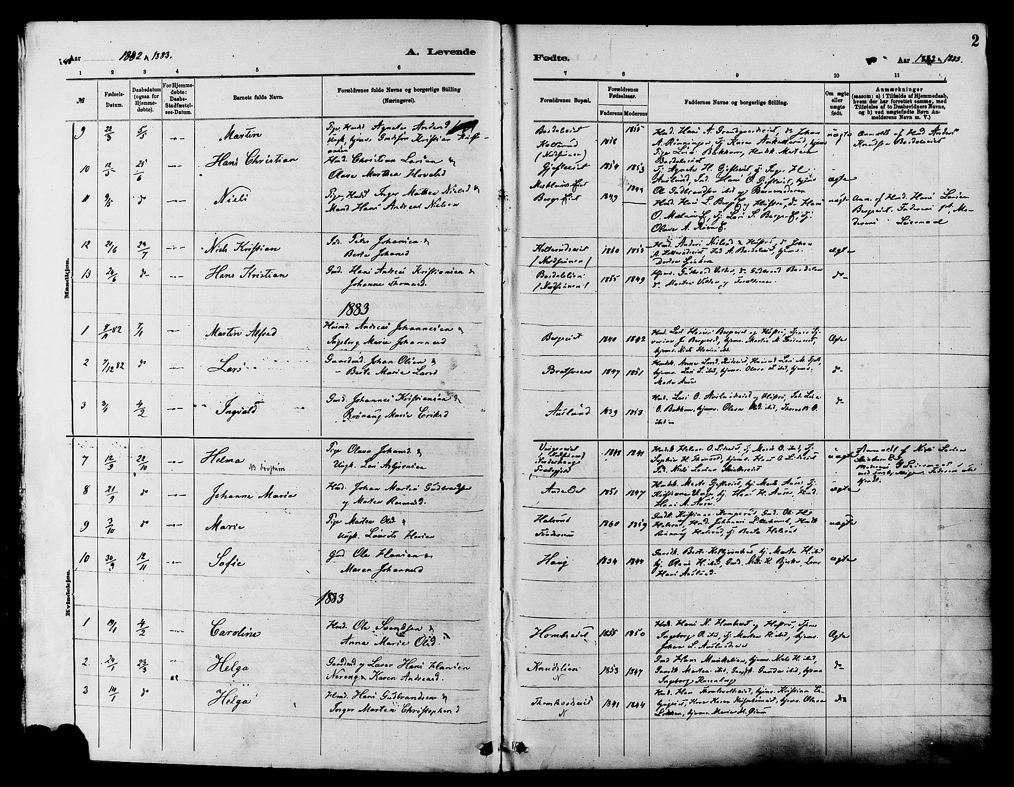 Nordre Land prestekontor, SAH/PREST-124/H/Ha/Haa/L0003: Parish register (official) no. 3, 1882-1896, p. 2