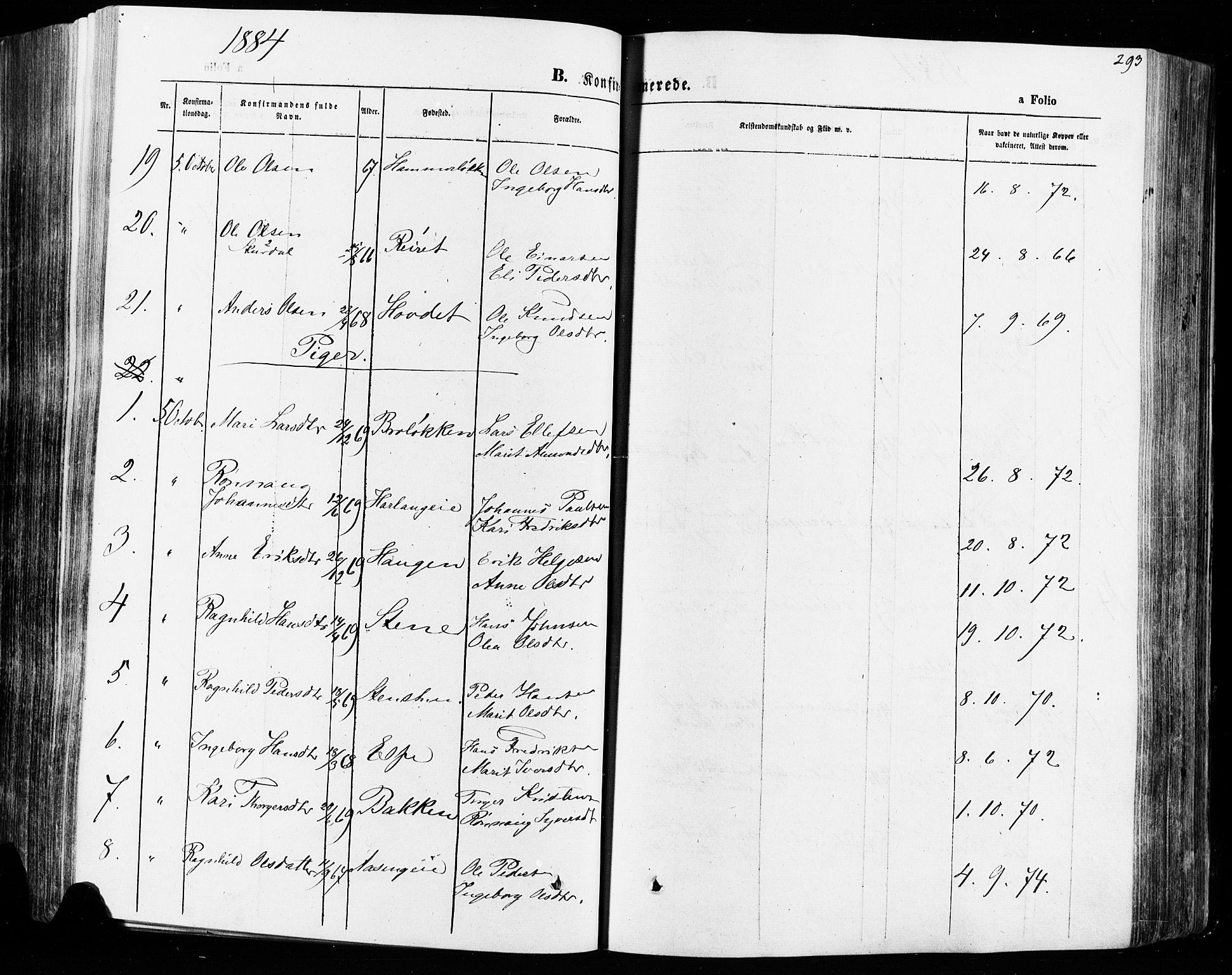 Vågå prestekontor, AV/SAH-PREST-076/H/Ha/Haa/L0007: Parish register (official) no. 7 /1, 1872-1886, p. 293