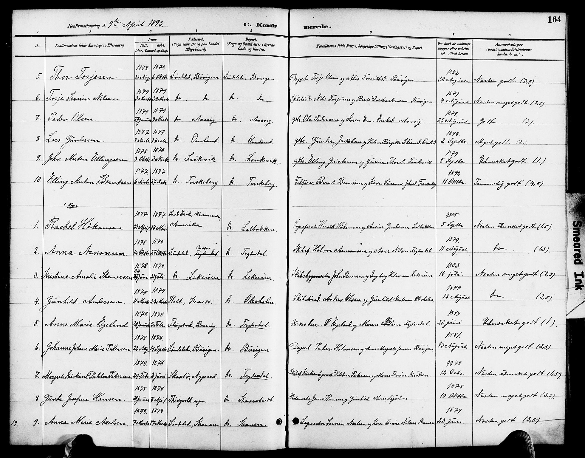 Søndeled sokneprestkontor, AV/SAK-1111-0038/F/Fa/L0005: Parish register (official) no. A 5, 1889-1899, p. 164