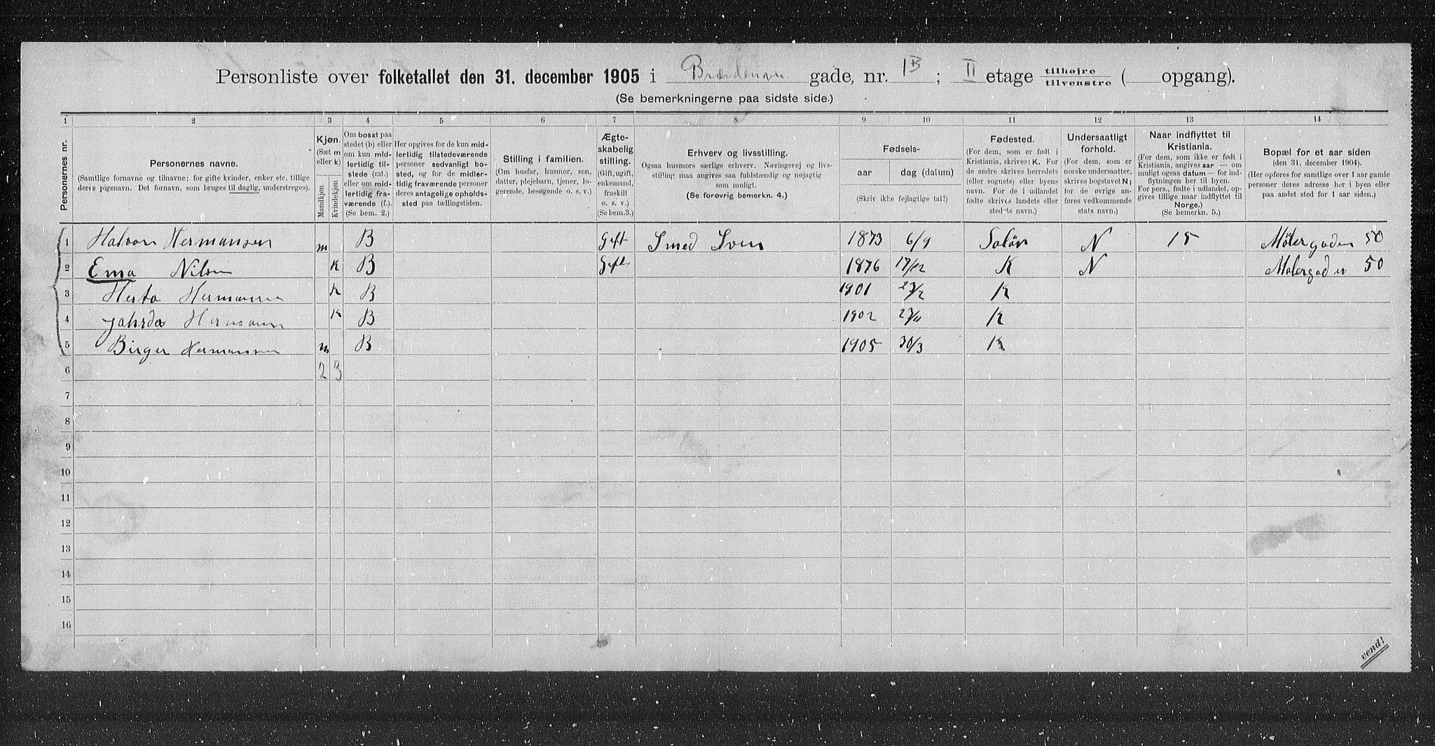 OBA, Municipal Census 1905 for Kristiania, 1905, p. 5248