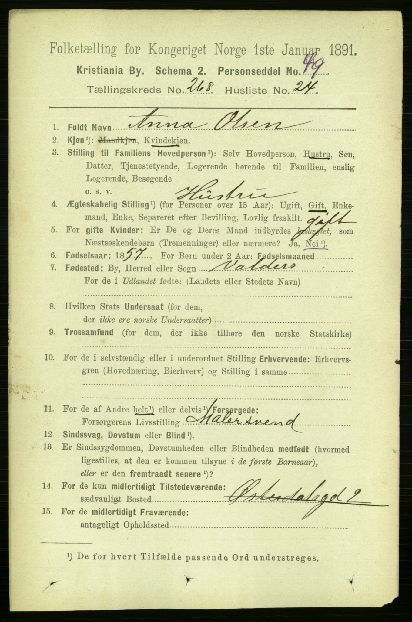 RA, 1891 census for 0301 Kristiania, 1891, p. 162844