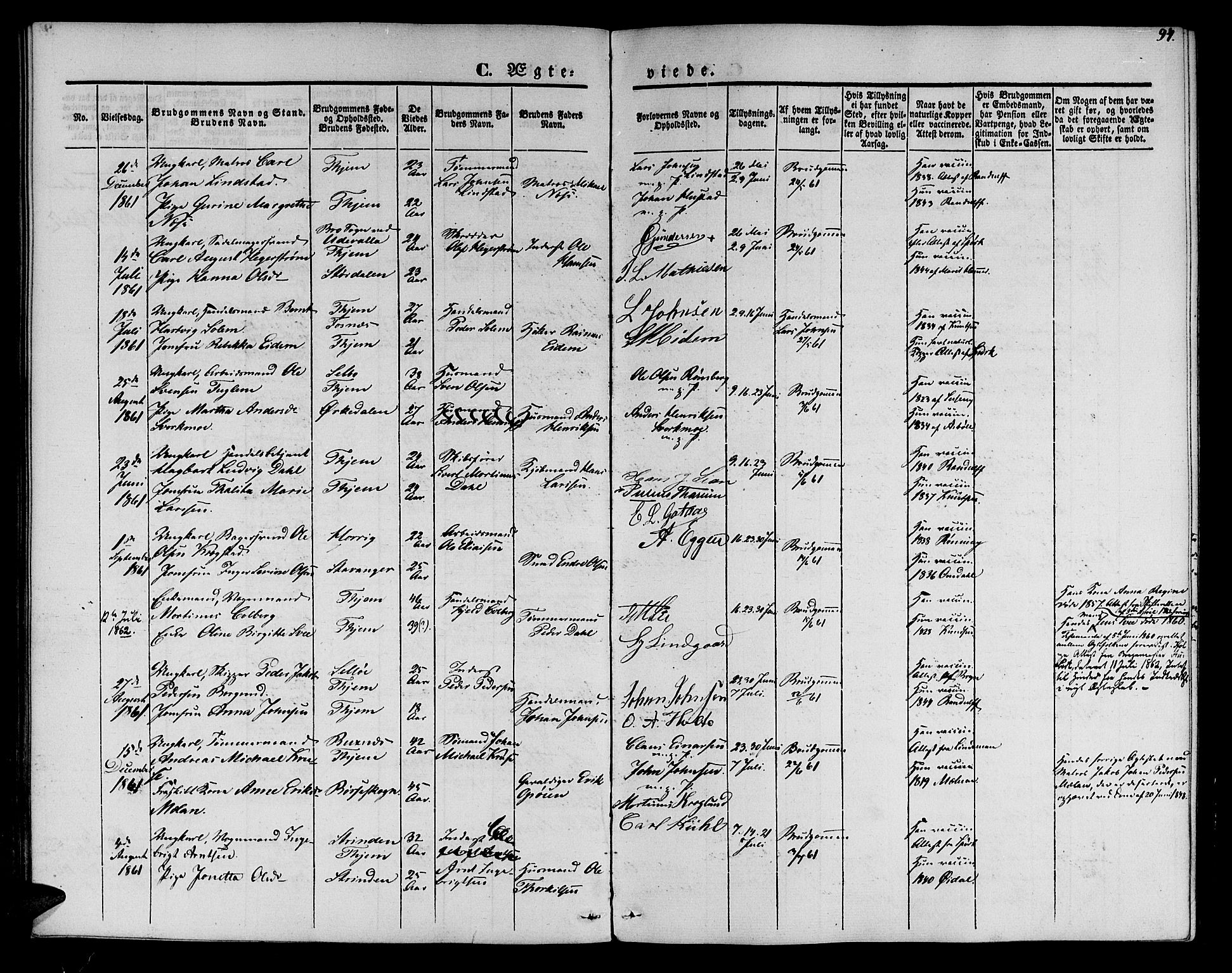 Ministerialprotokoller, klokkerbøker og fødselsregistre - Sør-Trøndelag, AV/SAT-A-1456/602/L0111: Parish register (official) no. 602A09, 1844-1867, p. 94