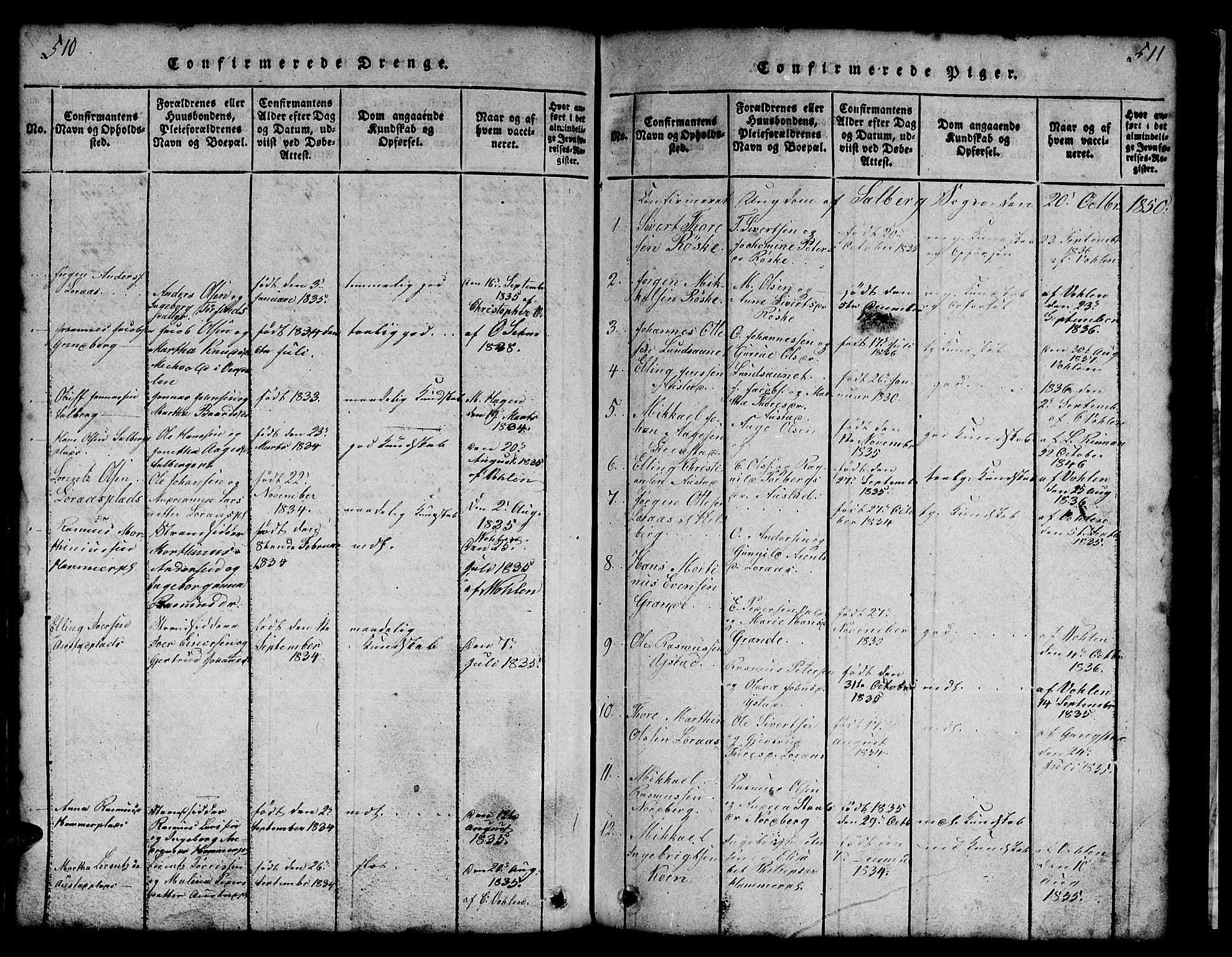 Ministerialprotokoller, klokkerbøker og fødselsregistre - Nord-Trøndelag, AV/SAT-A-1458/731/L0310: Parish register (copy) no. 731C01, 1816-1874, p. 510-511