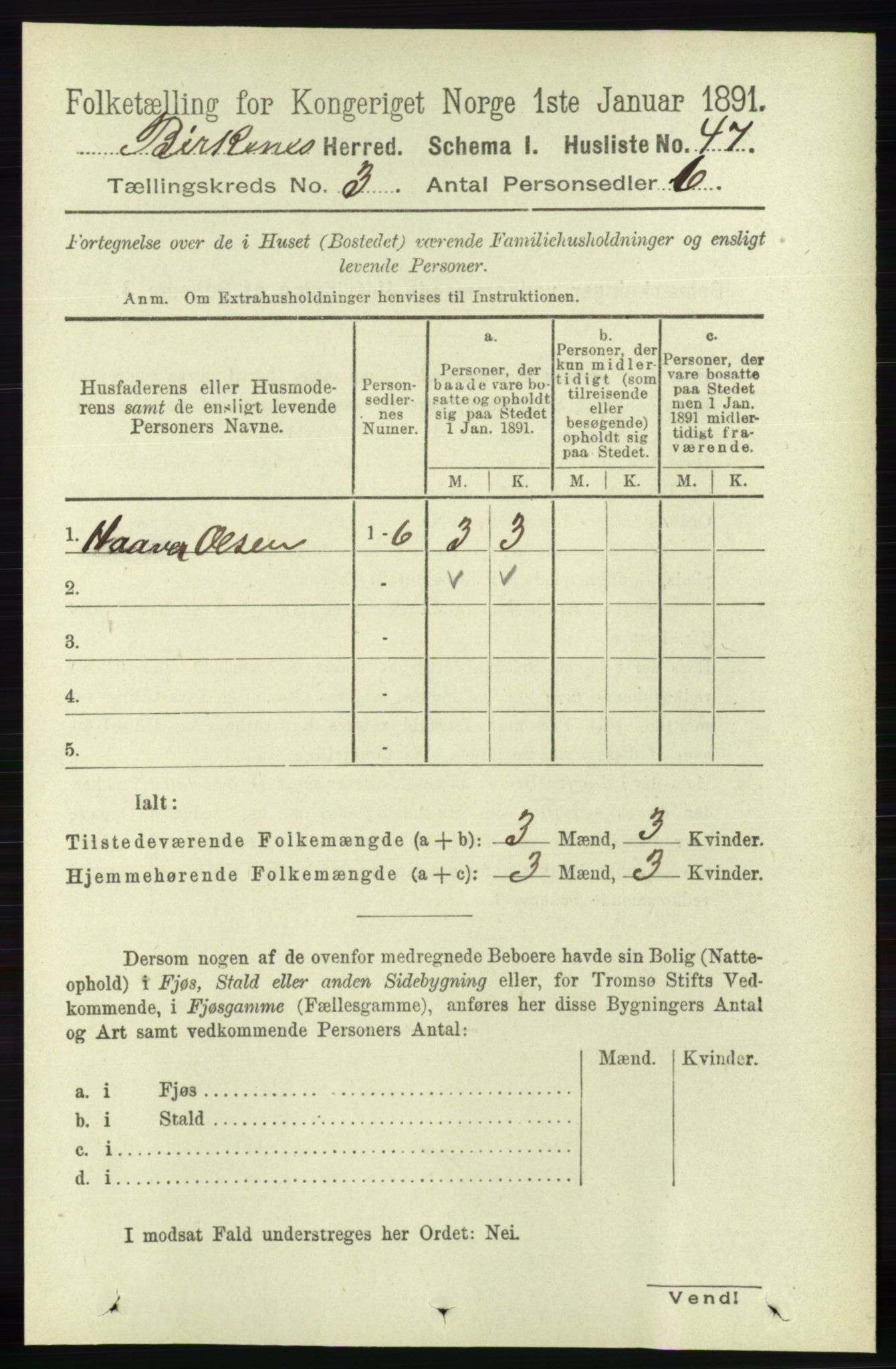 RA, 1891 Census for 0928 Birkenes, 1891, p. 827