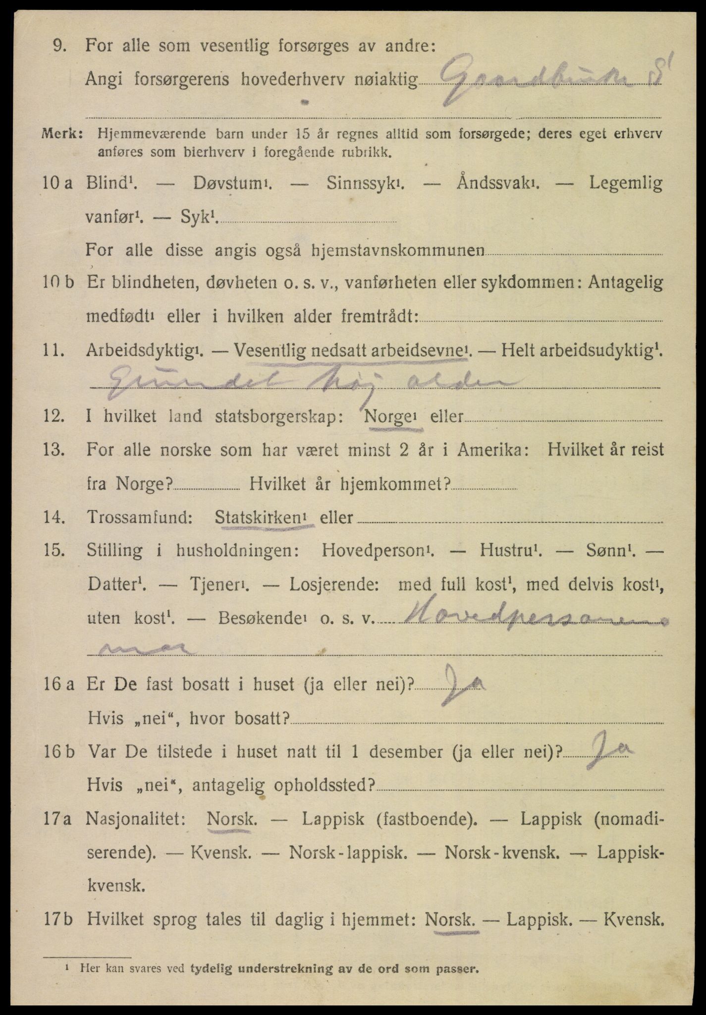 SAT, 1920 census for Hamarøy, 1920, p. 2105