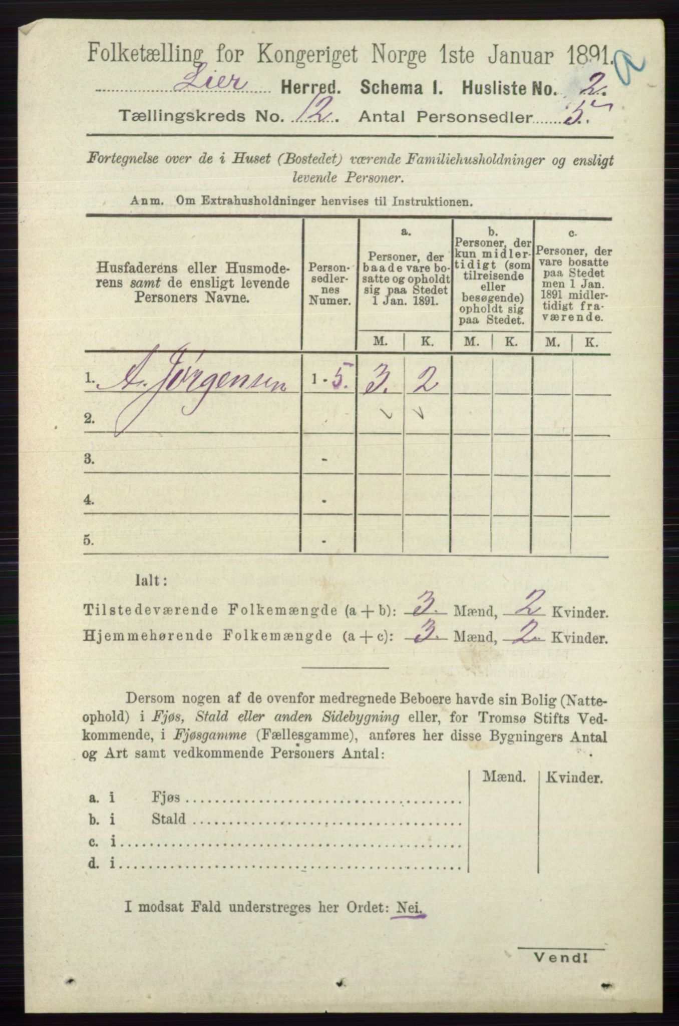 RA, 1891 census for 0626 Lier, 1891, p. 7282