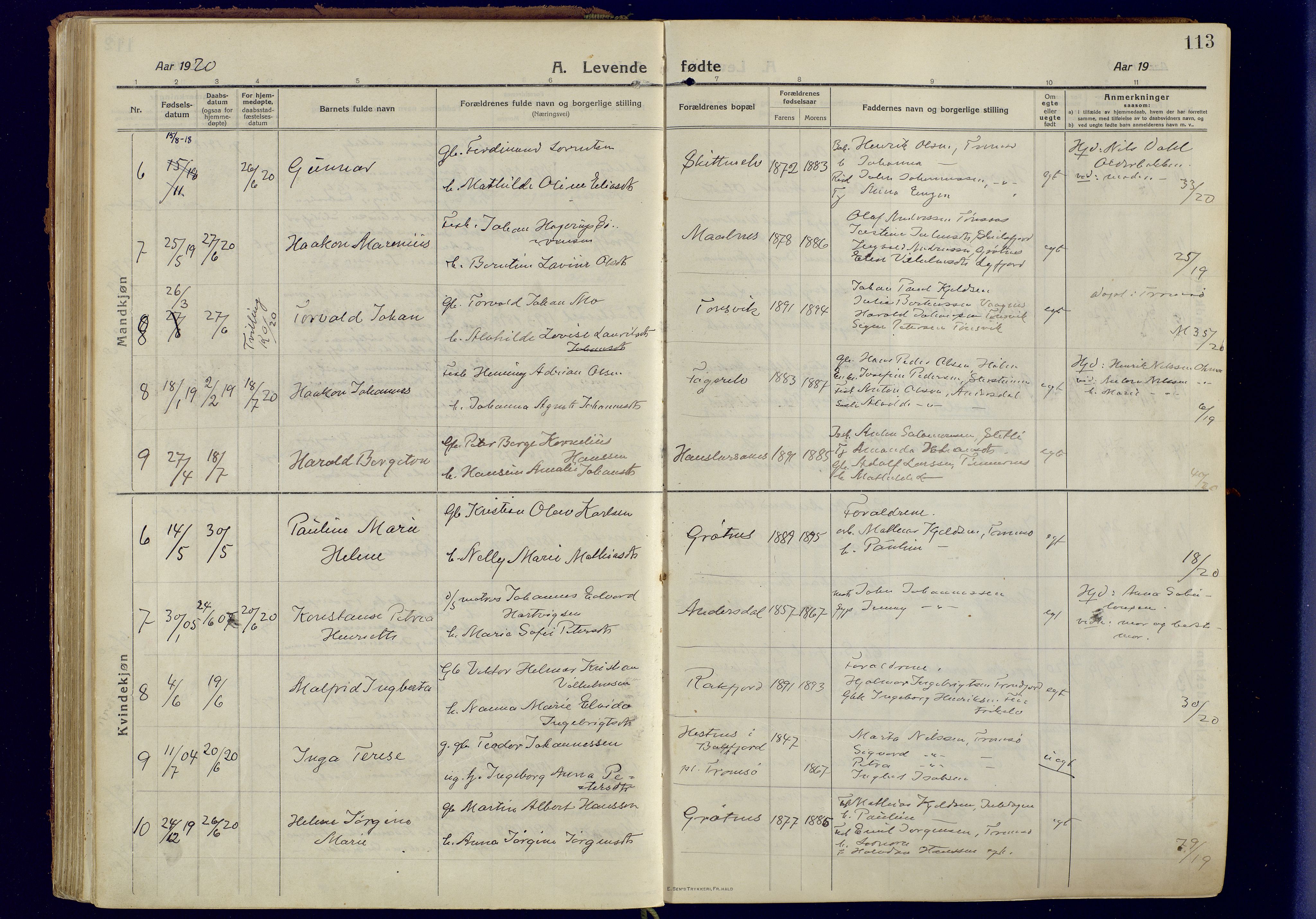 Tromsøysund sokneprestkontor, AV/SATØ-S-1304/G/Ga/L0008kirke: Parish register (official) no. 8, 1914-1922, p. 113