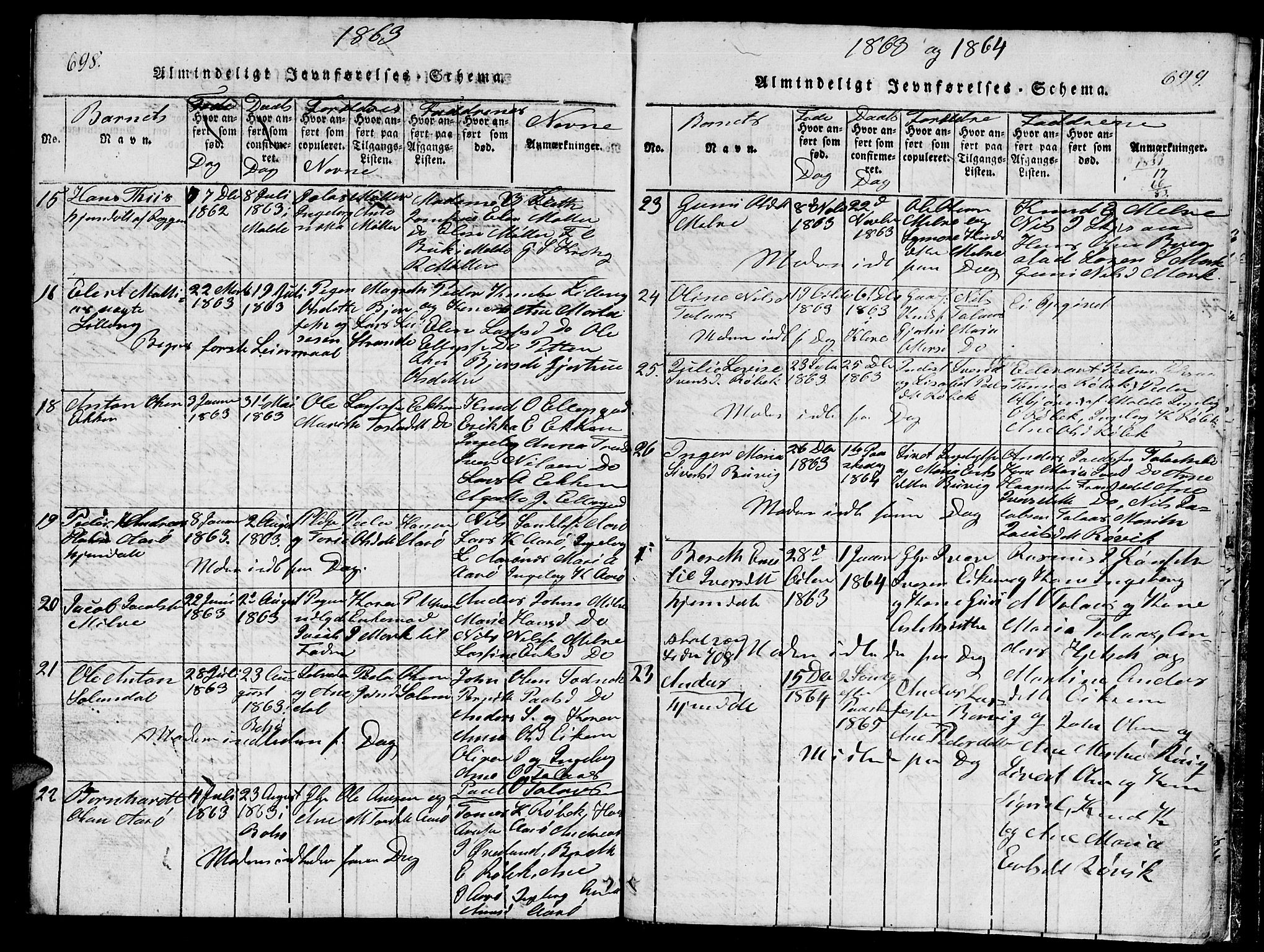 Ministerialprotokoller, klokkerbøker og fødselsregistre - Møre og Romsdal, SAT/A-1454/555/L0665: Parish register (copy) no. 555C01, 1818-1868, p. 698-699