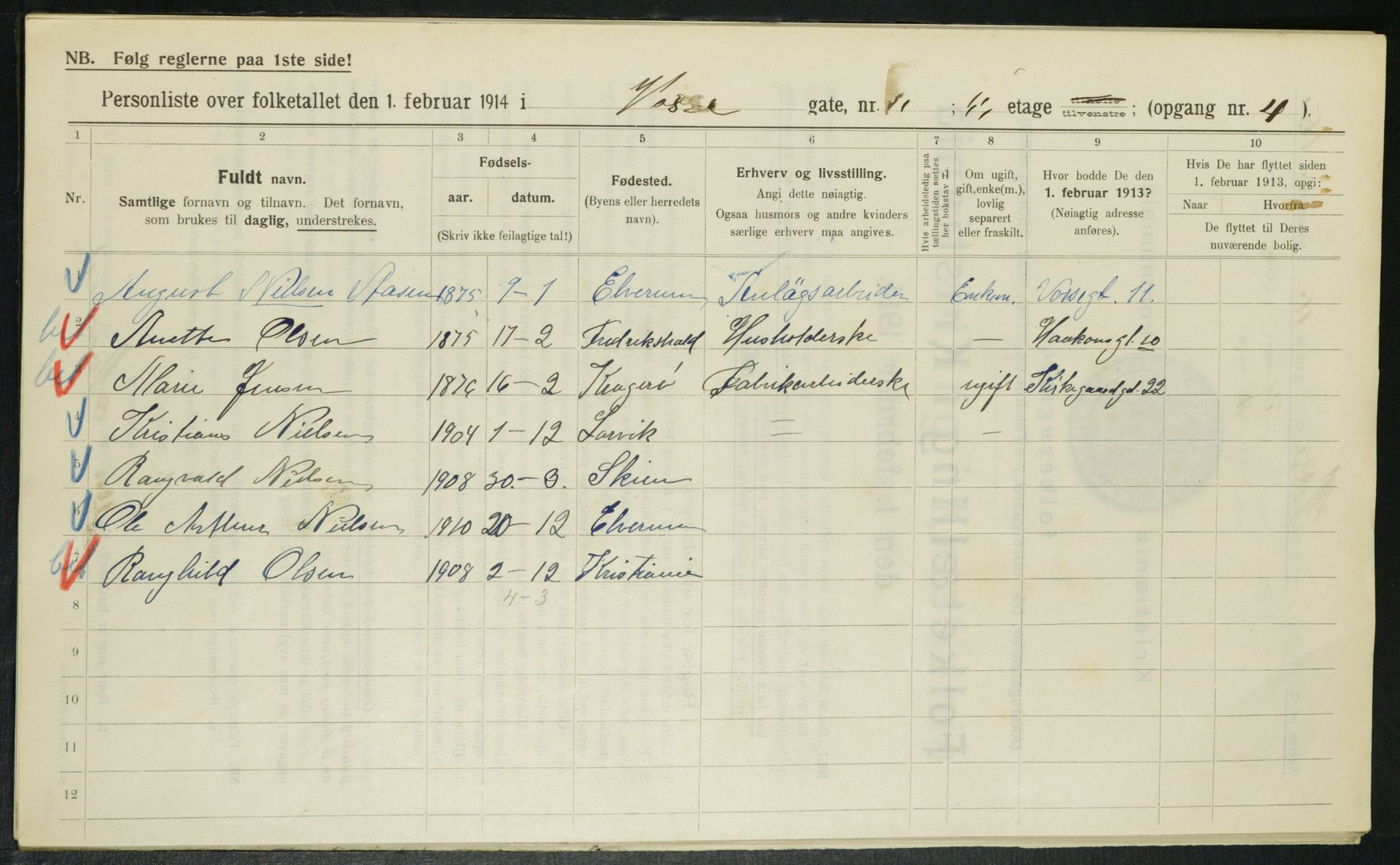 OBA, Municipal Census 1914 for Kristiania, 1914, p. 126465