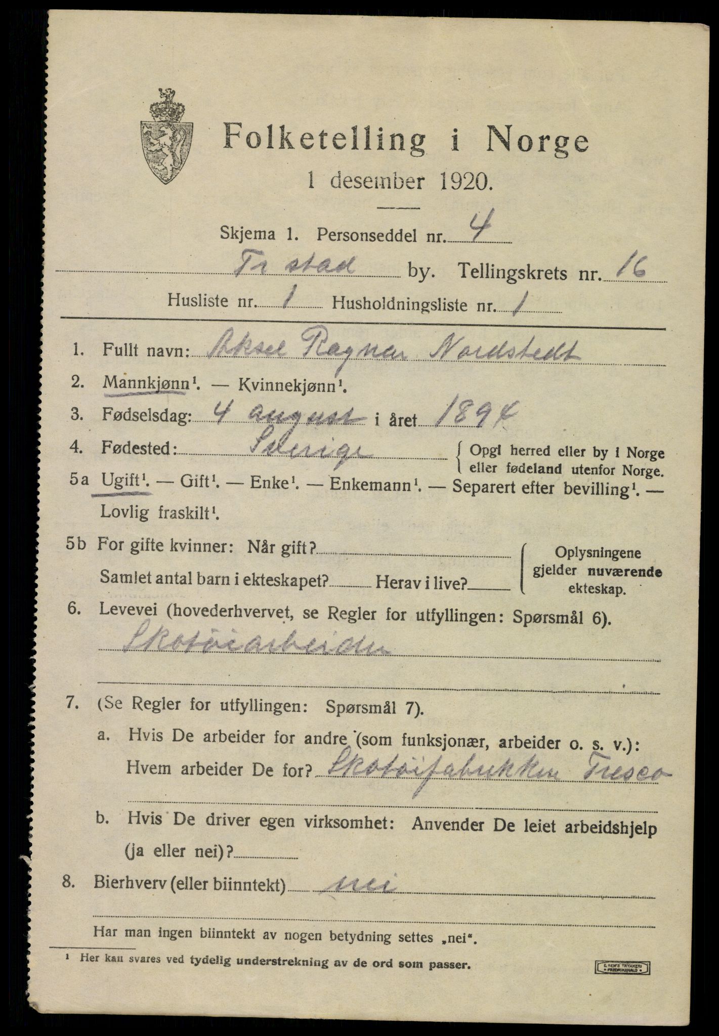 SAO, 1920 census for Fredrikstad, 1920, p. 37051