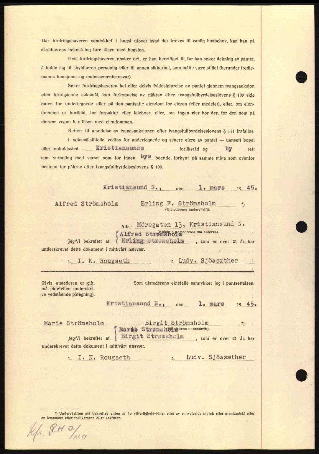 Nordmøre sorenskriveri, AV/SAT-A-4132/1/2/2Ca: Mortgage book no. B92, 1944-1945, Diary no: : 501/1945