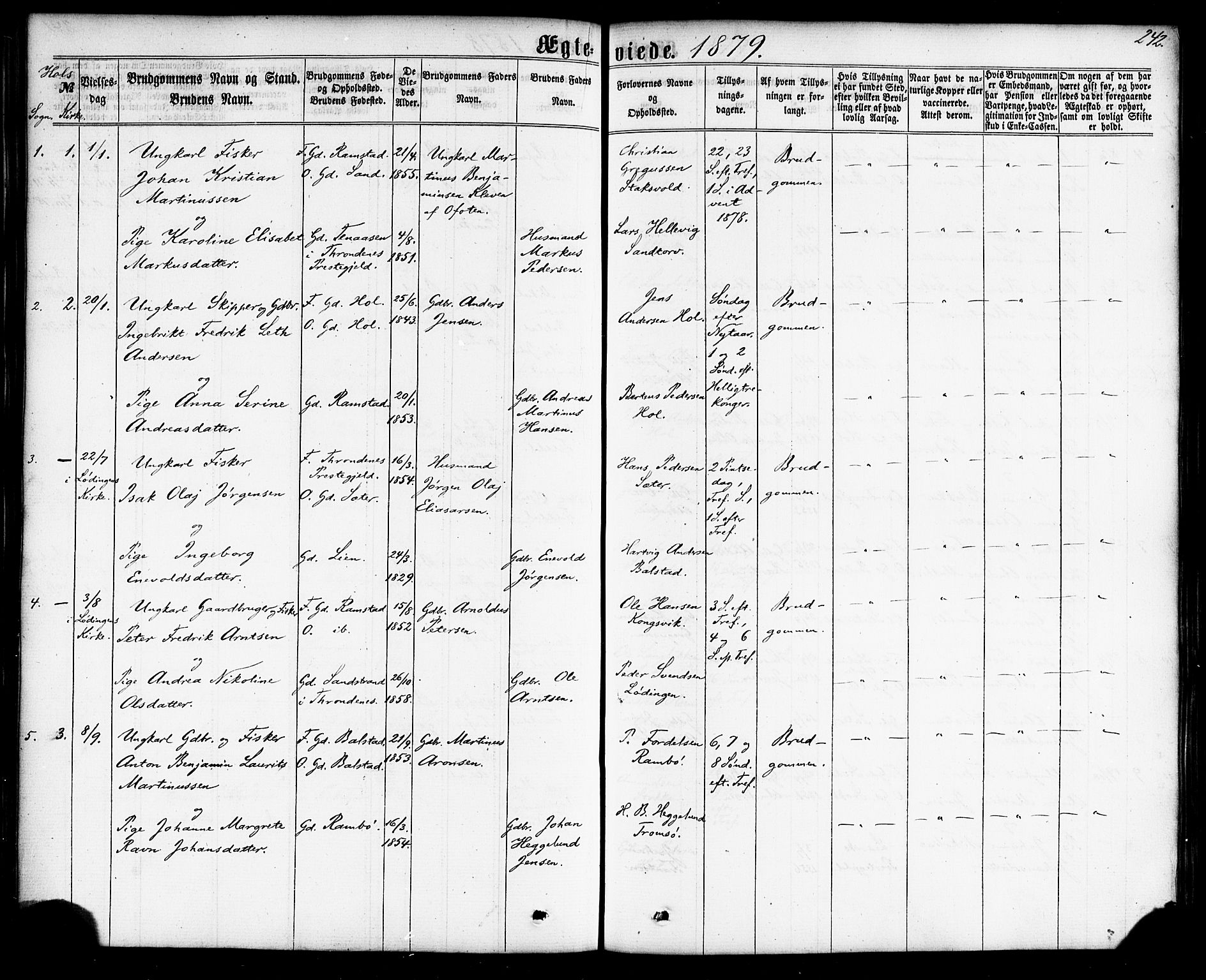 Ministerialprotokoller, klokkerbøker og fødselsregistre - Nordland, AV/SAT-A-1459/865/L0923: Parish register (official) no. 865A01, 1864-1884, p. 242