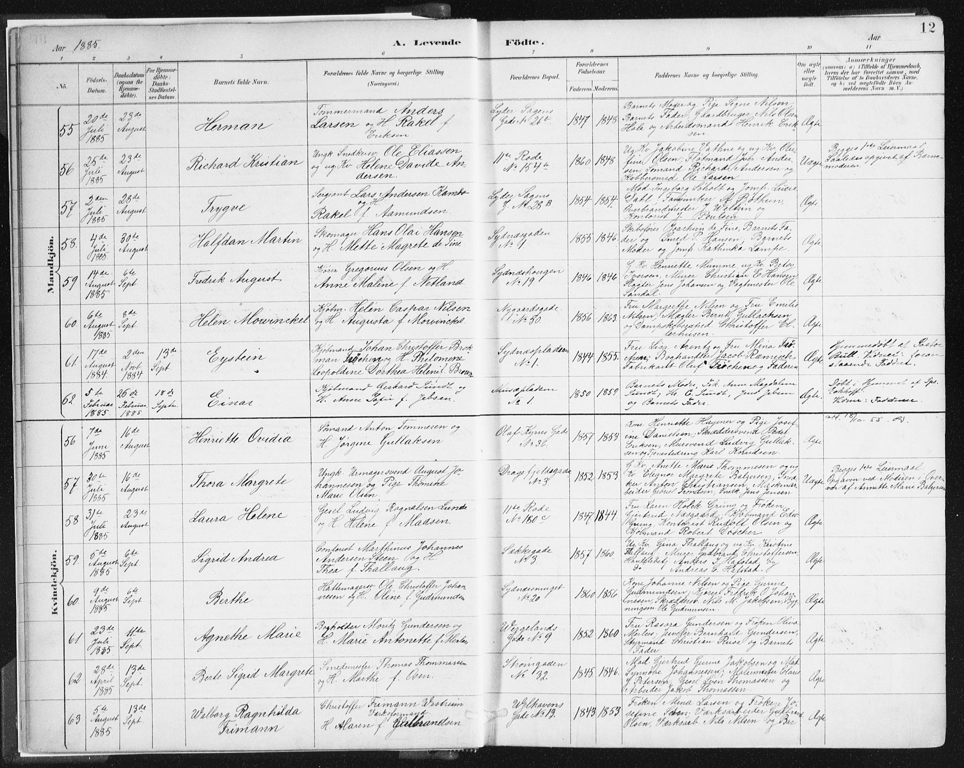 Johanneskirken sokneprestembete, AV/SAB-A-76001/H/Haa/L0001: Parish register (official) no. A 1, 1885-1900, p. 12