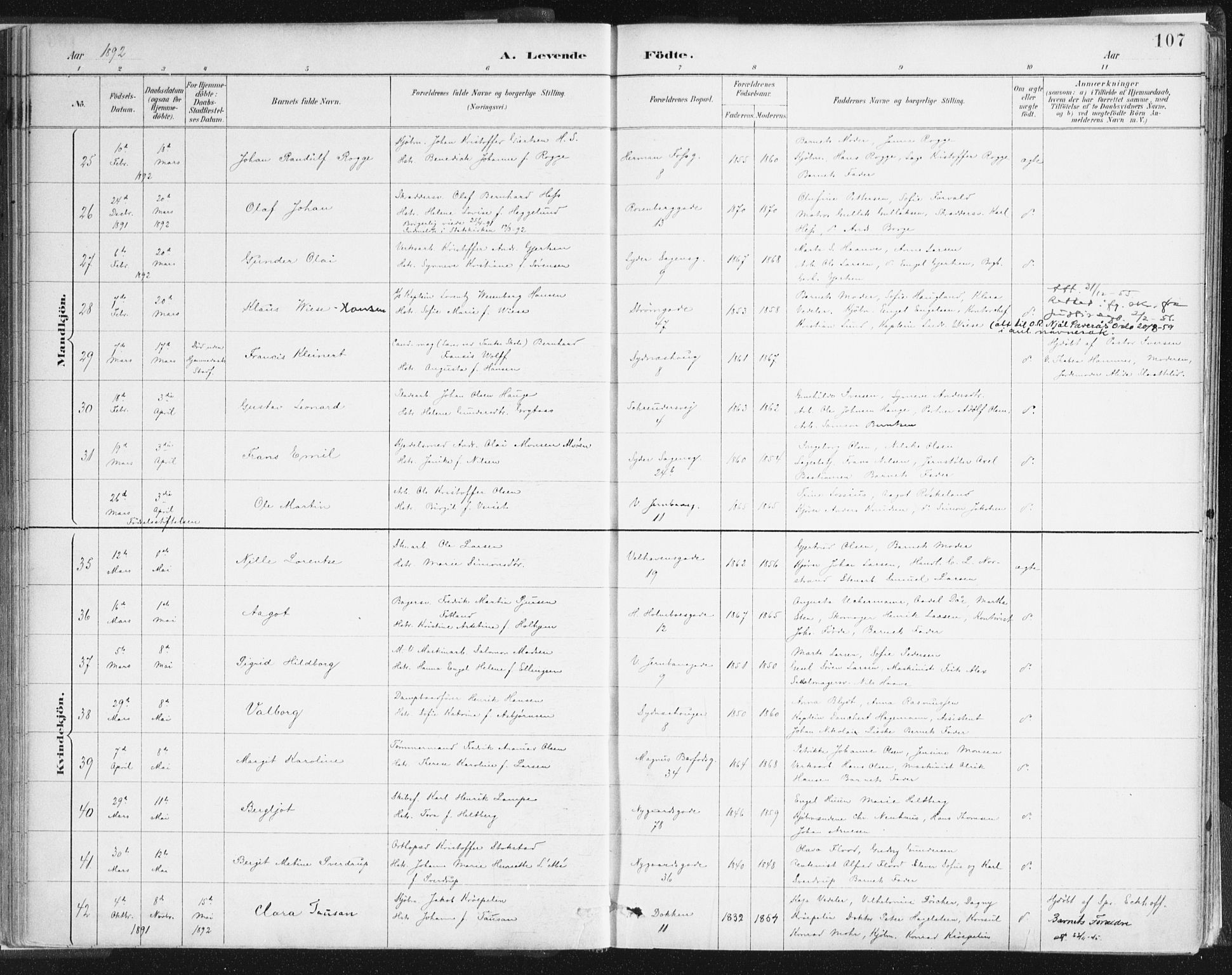 Johanneskirken sokneprestembete, AV/SAB-A-76001/H/Haa/L0001: Parish register (official) no. A 1, 1885-1900, p. 107