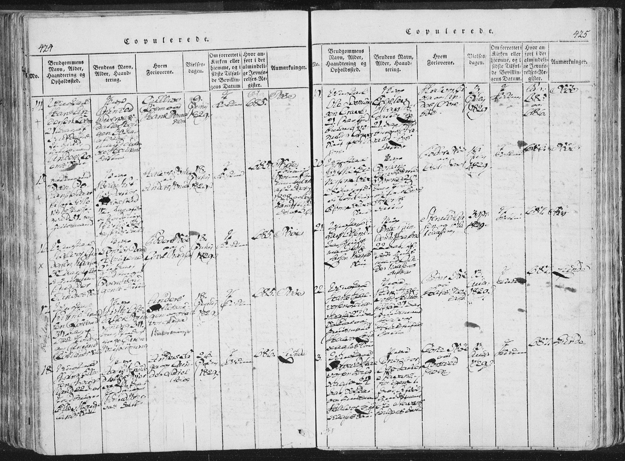 Bø kirkebøker, SAKO/A-257/F/Fa/L0006: Parish register (official) no. 6, 1815-1831, p. 424-425