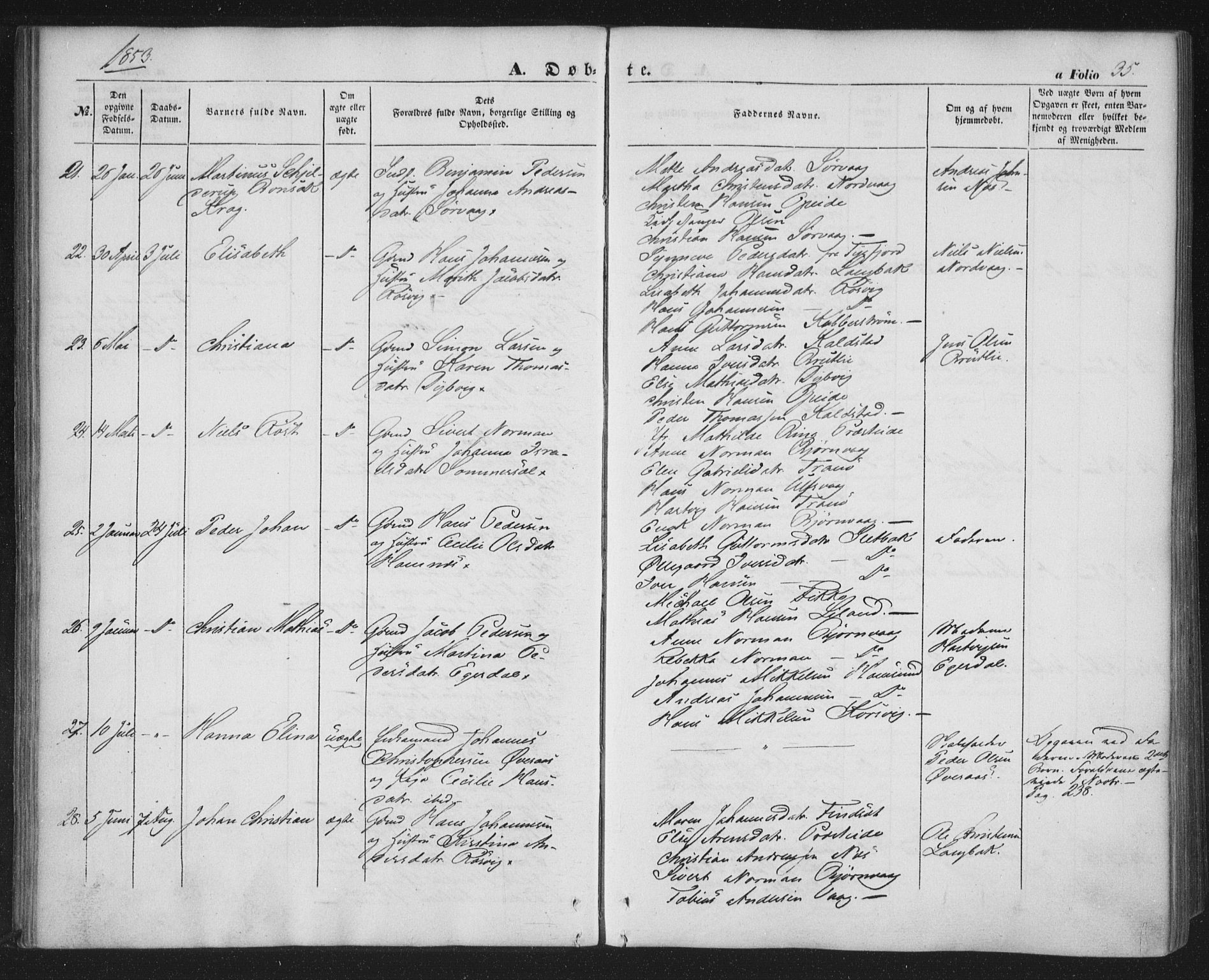 Ministerialprotokoller, klokkerbøker og fødselsregistre - Nordland, AV/SAT-A-1459/859/L0844: Parish register (official) no. 859A04, 1849-1862, p. 35