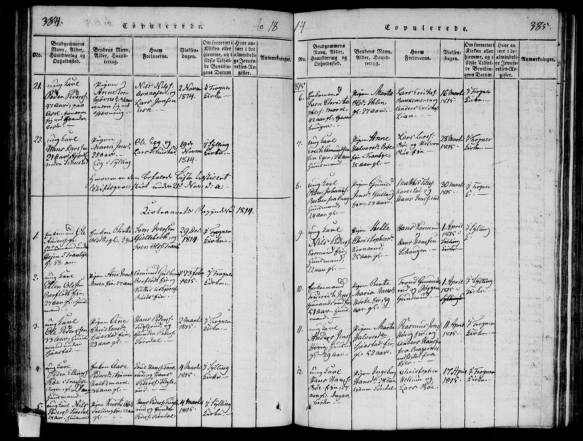 Lier kirkebøker, AV/SAKO-A-230/F/Fa/L0008: Parish register (official) no. I 8, 1813-1825, p. 384-385