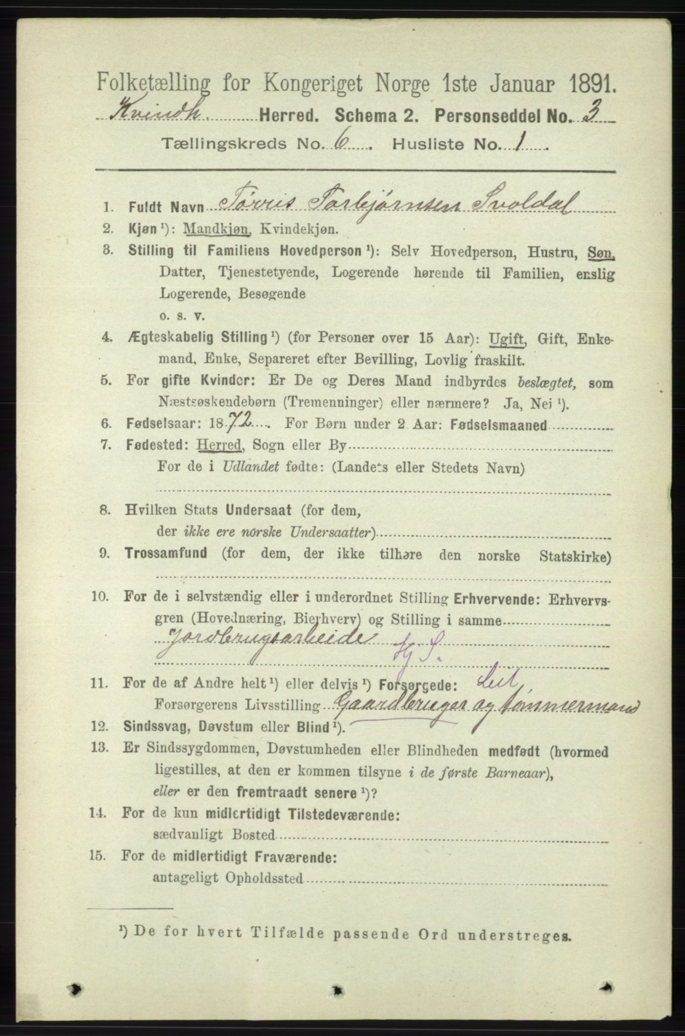 RA, 1891 census for 1224 Kvinnherad, 1891, p. 2123