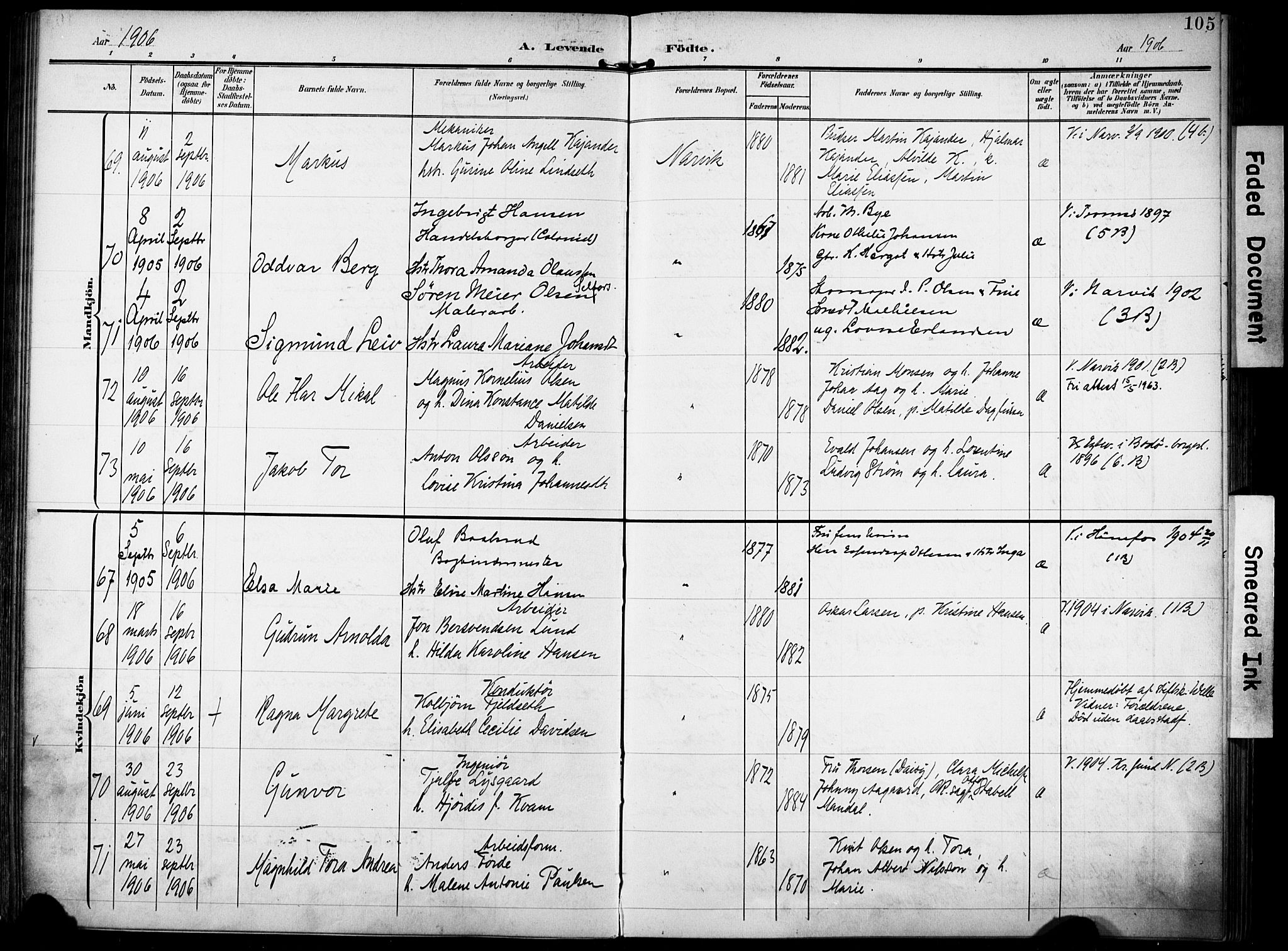 Ministerialprotokoller, klokkerbøker og fødselsregistre - Nordland, AV/SAT-A-1459/871/L0994: Parish register (official) no. 871A10, 1902-1910, p. 105