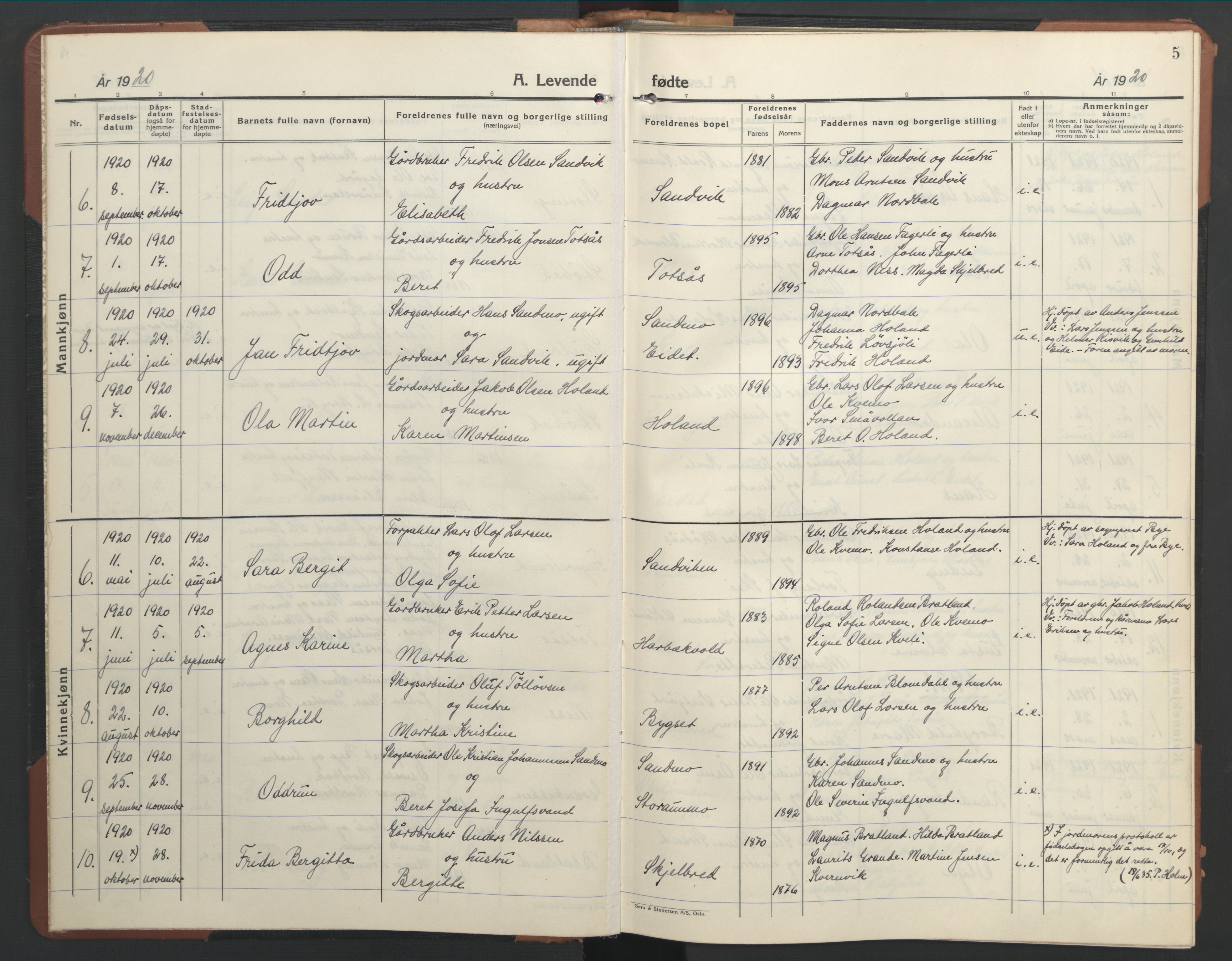 Ministerialprotokoller, klokkerbøker og fødselsregistre - Nord-Trøndelag, SAT/A-1458/755/L0500: Parish register (copy) no. 755C01, 1920-1962, p. 5