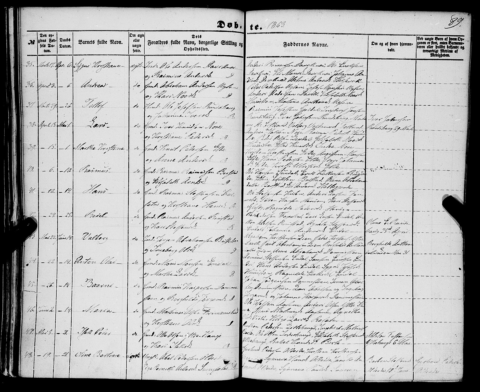 Davik sokneprestembete, AV/SAB-A-79701/H/Haa/Haaa/L0005: Parish register (official) no. A 5, 1850-1866, p. 89