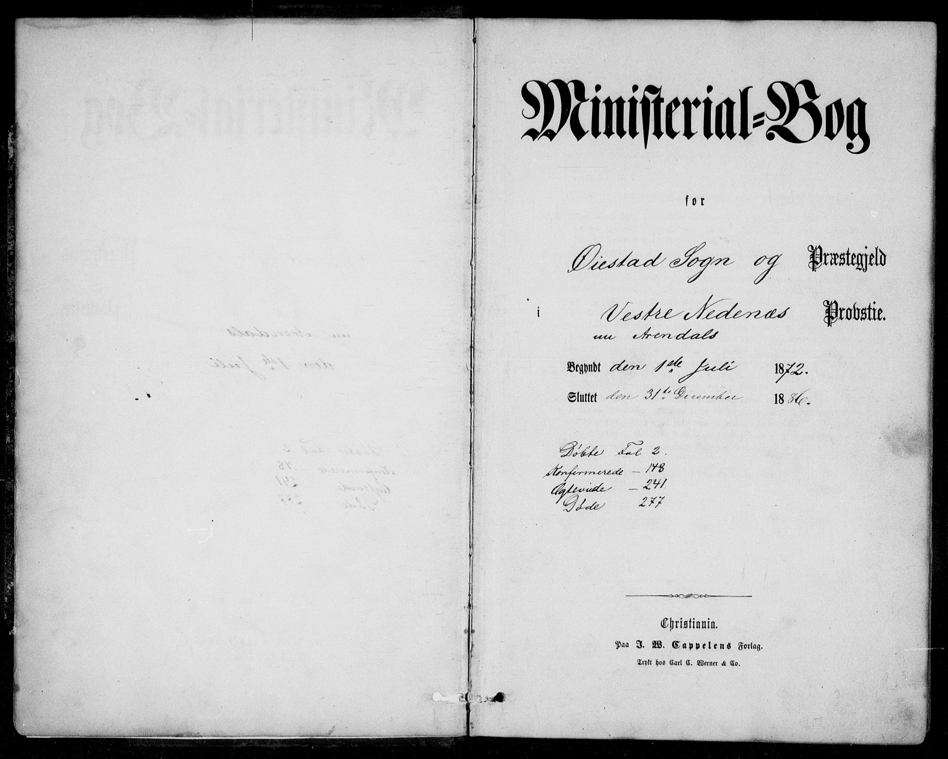 Øyestad sokneprestkontor, AV/SAK-1111-0049/F/Fb/L0008: Parish register (copy) no. B 8, 1872-1886