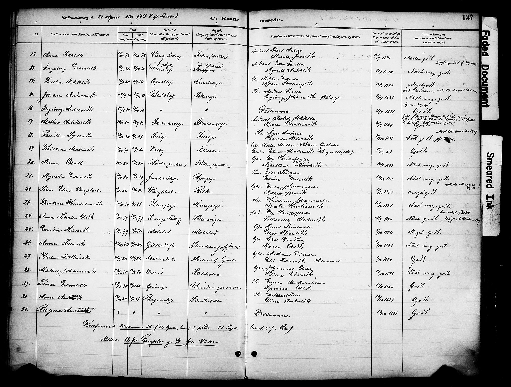 Ringsaker prestekontor, AV/SAH-PREST-014/K/Ka/L0016: Parish register (official) no. 16, 1891-1904, p. 137