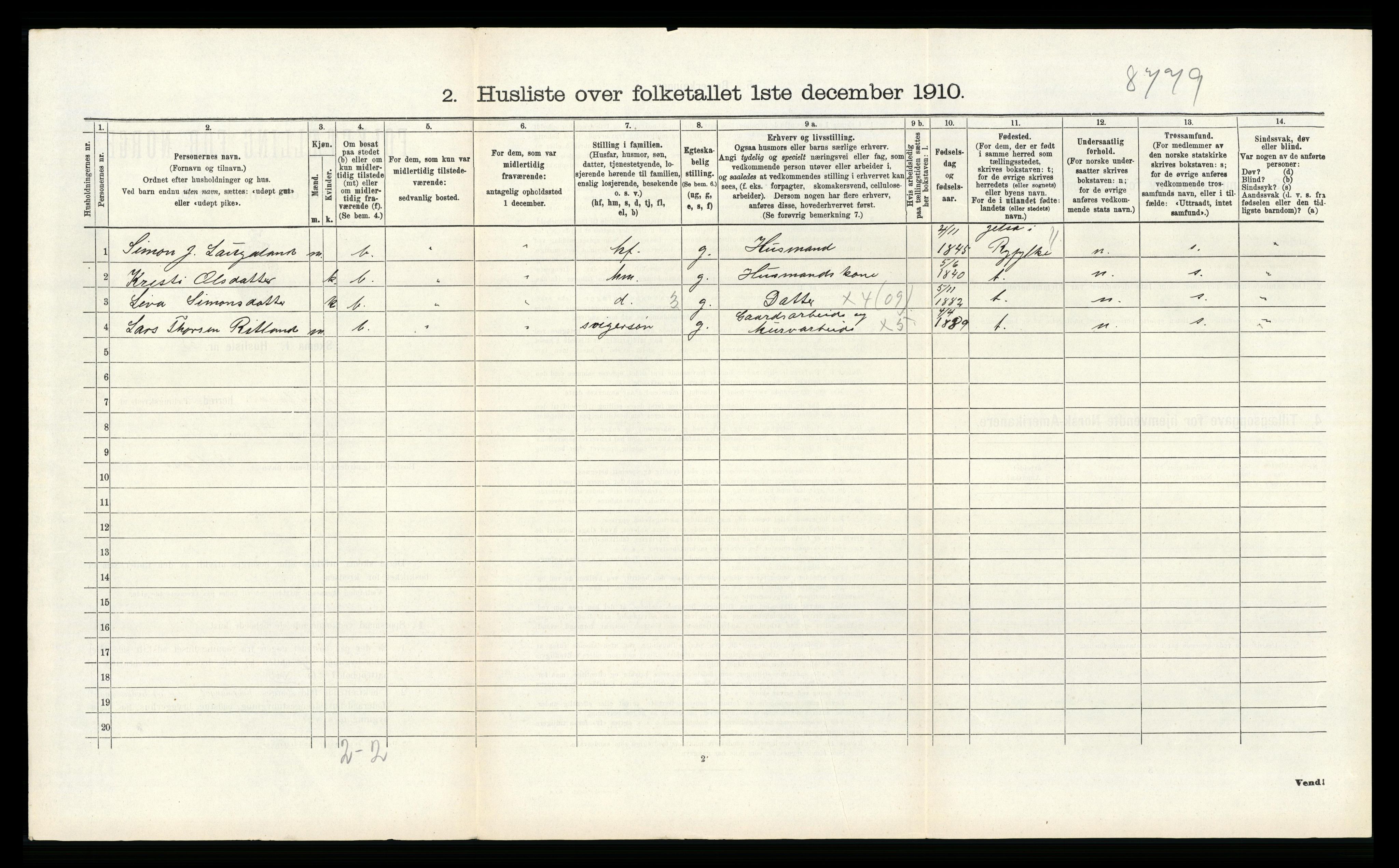 RA, 1910 census for Hjelmeland, 1910, p. 445