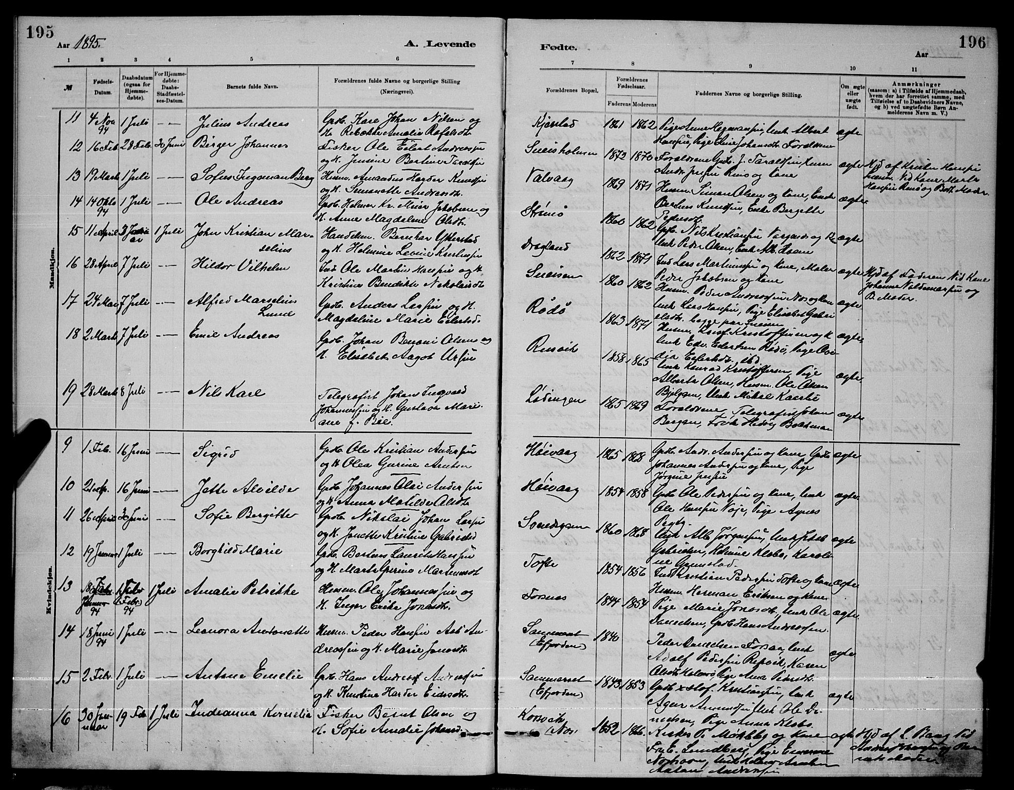 Ministerialprotokoller, klokkerbøker og fødselsregistre - Nordland, AV/SAT-A-1459/872/L1047: Parish register (copy) no. 872C03, 1880-1897, p. 195-196