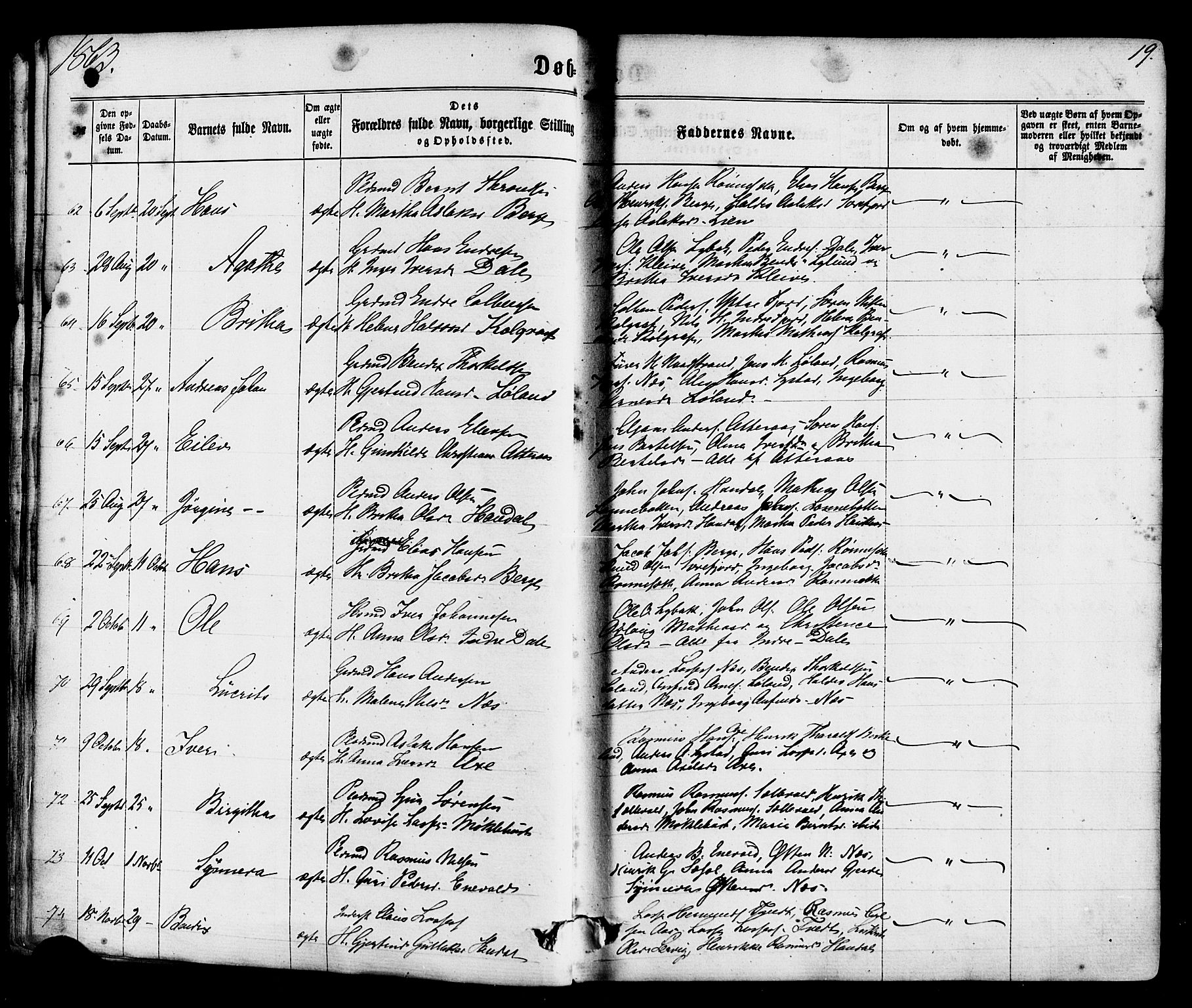 Hyllestad sokneprestembete, AV/SAB-A-80401: Parish register (official) no. A 1, 1861-1886, p. 19