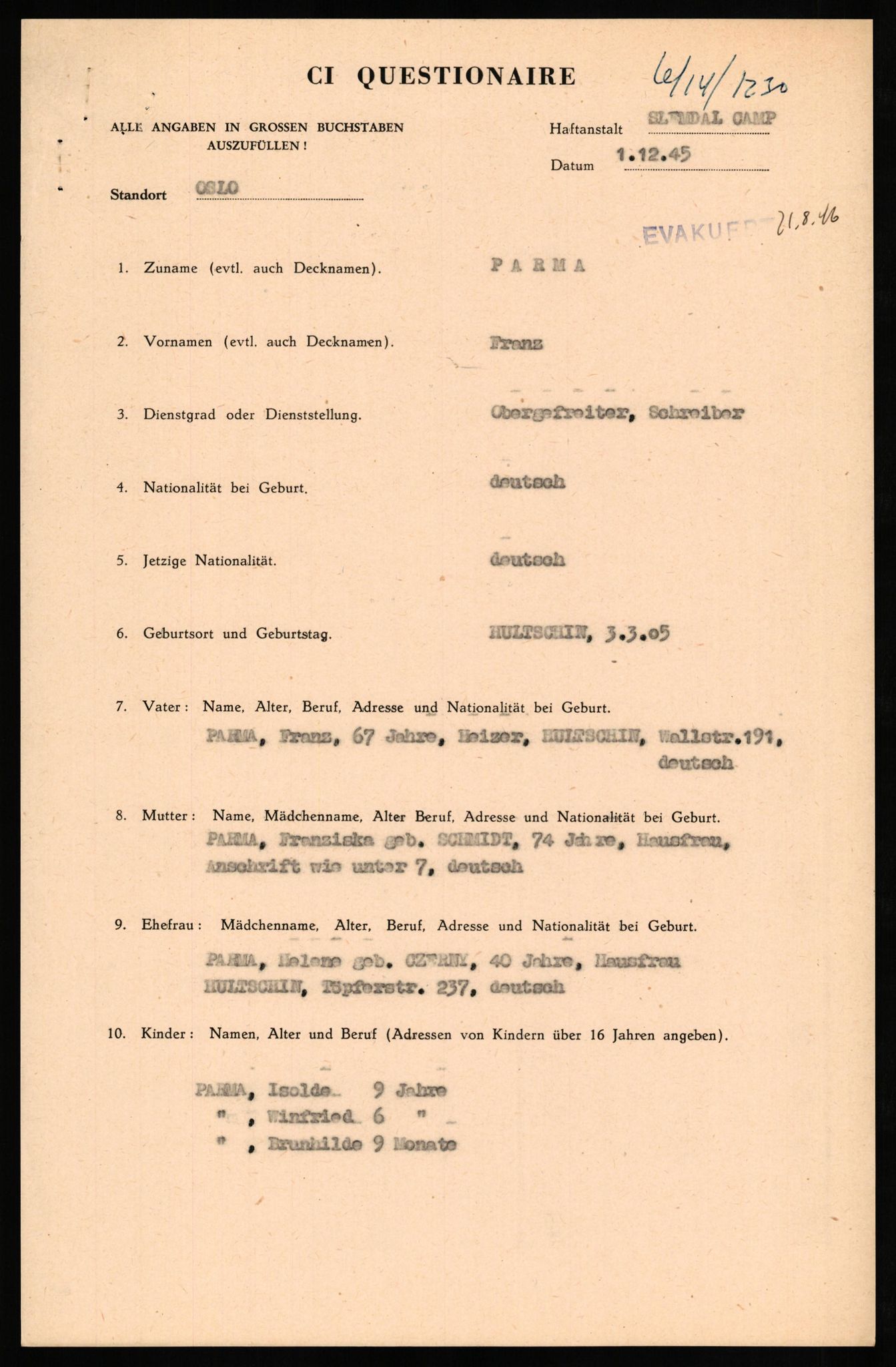 Forsvaret, Forsvarets overkommando II, AV/RA-RAFA-3915/D/Db/L0025: CI Questionaires. Tyske okkupasjonsstyrker i Norge. Tyskere., 1945-1946, p. 368