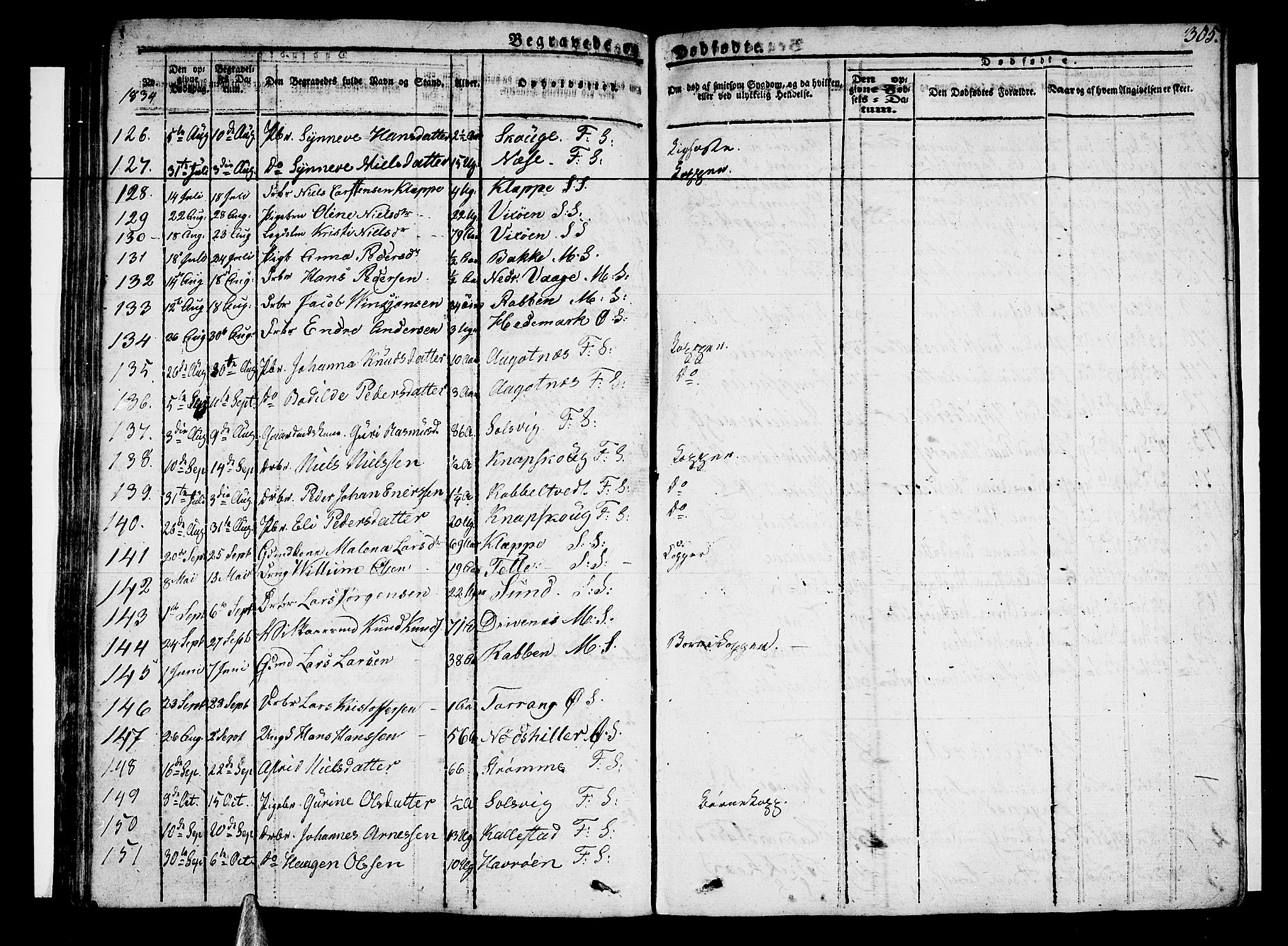 Sund sokneprestembete, AV/SAB-A-99930: Parish register (official) no. A 12, 1825-1835, p. 305