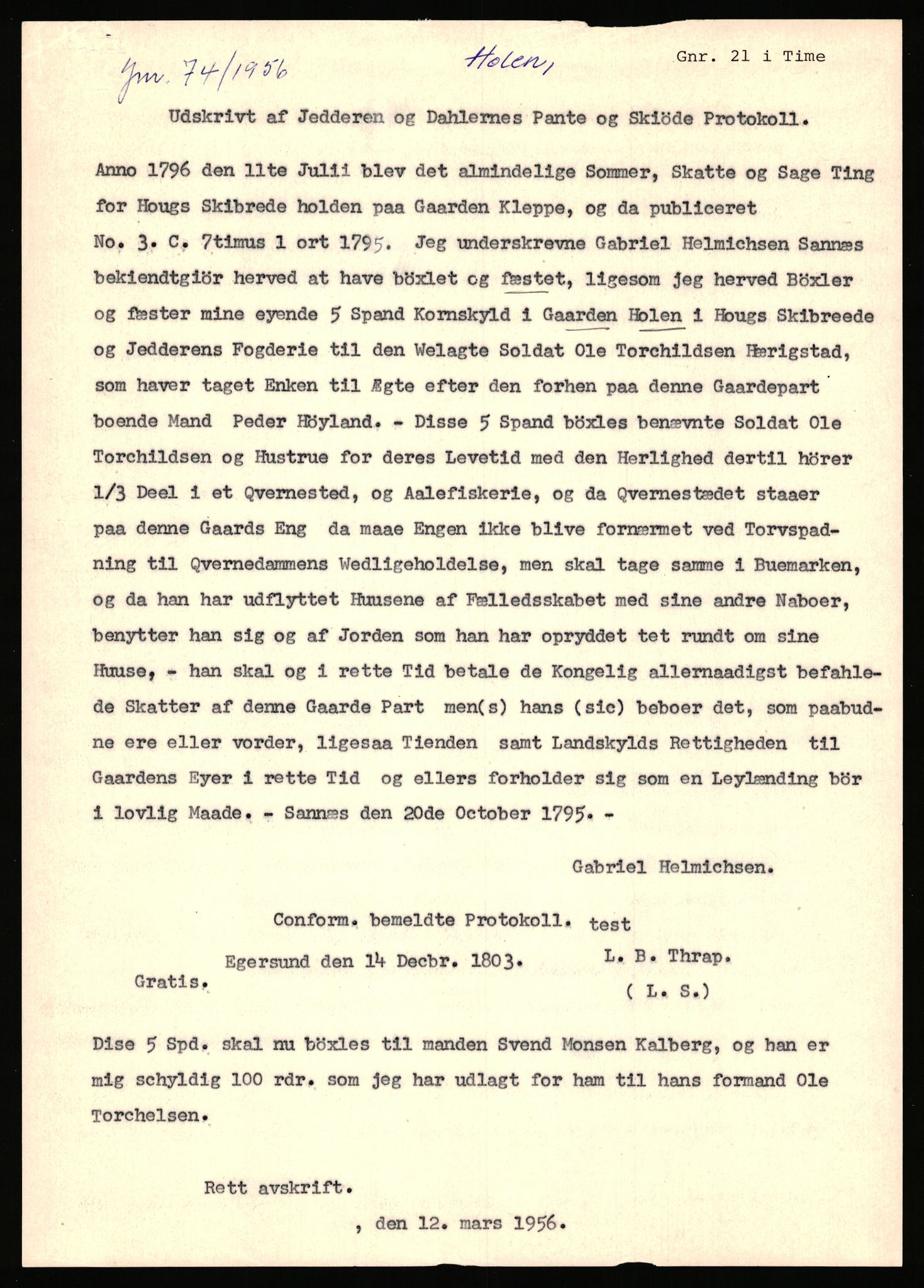 Statsarkivet i Stavanger, AV/SAST-A-101971/03/Y/Yj/L0038: Avskrifter sortert etter gårdsnavn: Hodne - Holte, 1750-1930, p. 442